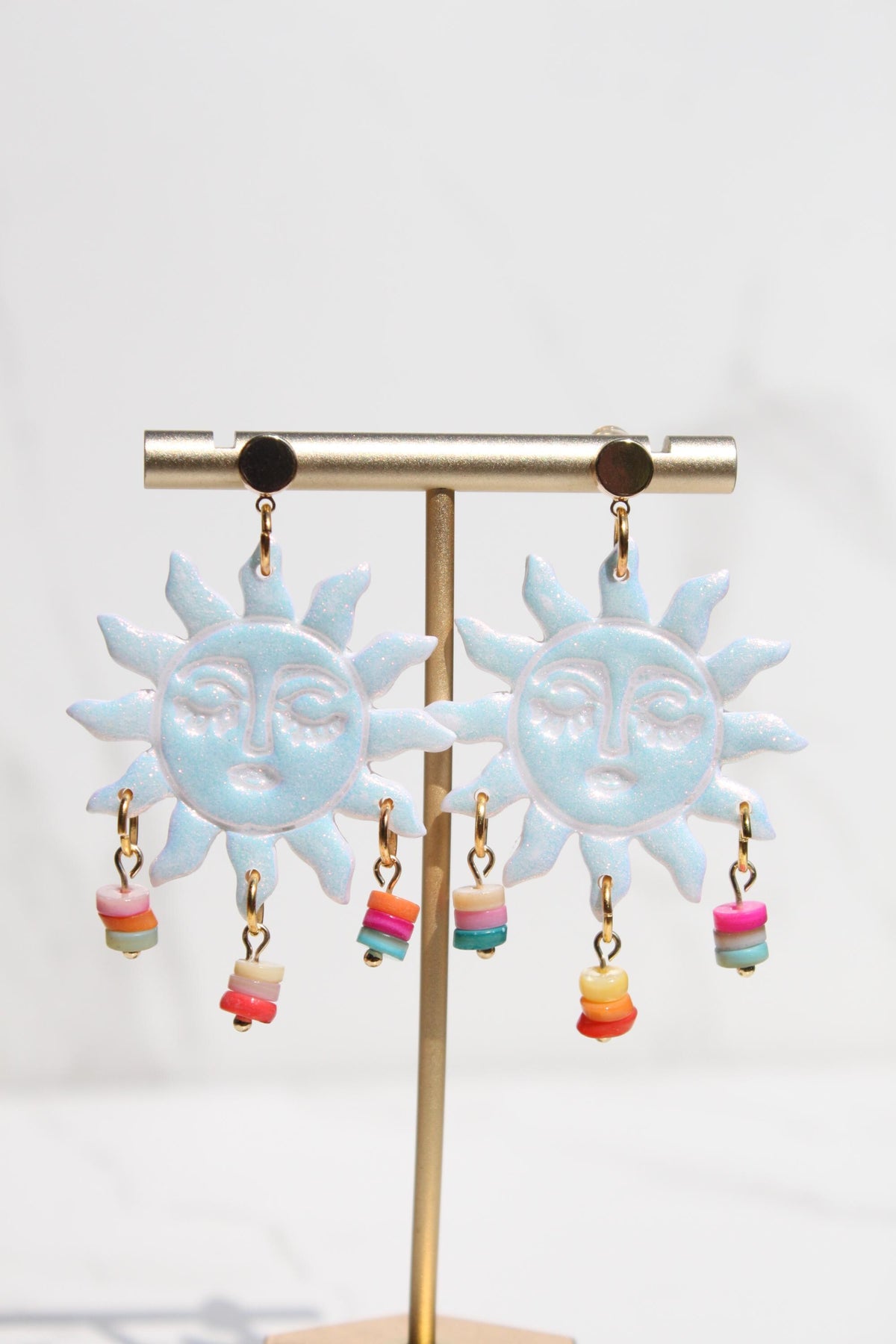 Iridescent Sun Earrings, Celestial Statement Earrings, Pastel Dangle Earrings, Colorful Sun Jewelry, Whimsical Festival Earrings