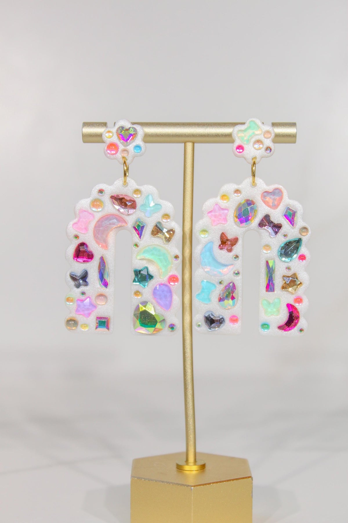 Colorful Rhinestone Arch Earrings, Whimsical Statement Dangle Earrings