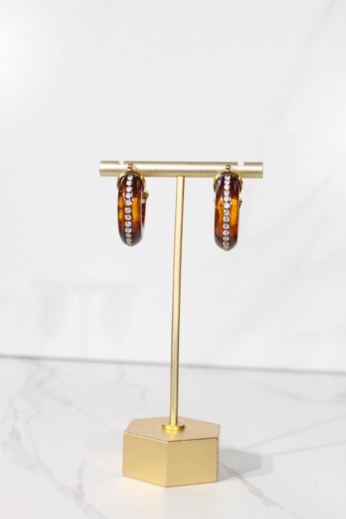 Tortoise Rhinestone Hoop Earrings, Chunky Amber Statement Hoops, Gold Sparkle Jewelry