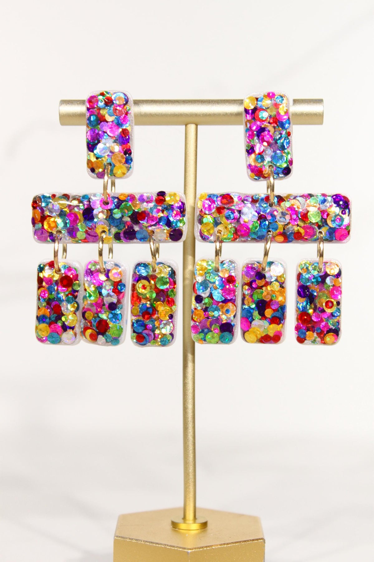 Colorful Confetti Statement Earrings | Multicolor Glitter Dangles | Geometric Handmade Jewelry