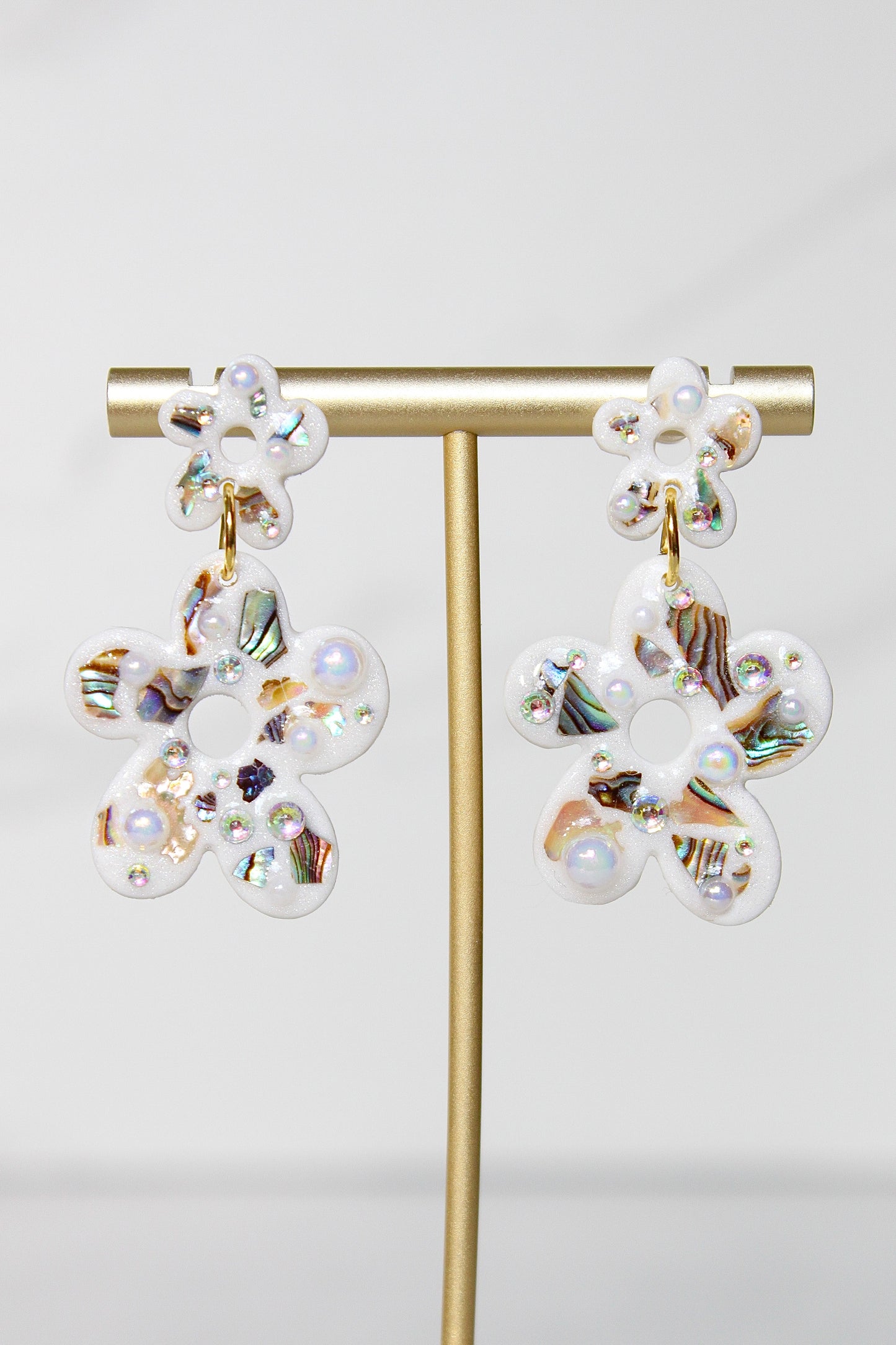 Lumière Floral Earrings | Iridescent Shell Floral Statement Earrings