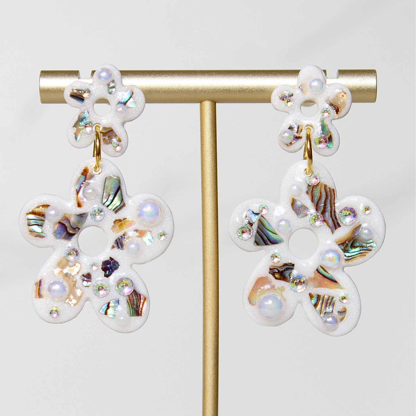 Lumière Floral Earrings | Iridescent Shell Floral Statement Earrings