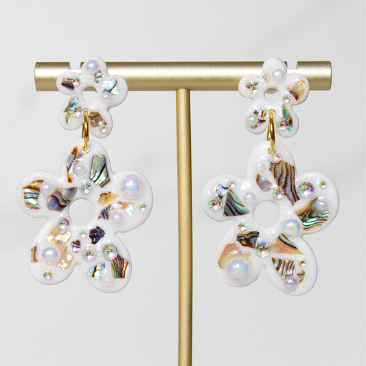 Lumière Floral Earrings | Iridescent Shell Floral Statement Earrings