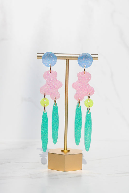 Handmade Colorful Resin Statement Earrings – Glitter Geometric Dangle, Y2K Trendy Pastel Jewelry, Artsy Festival Accessories for Women