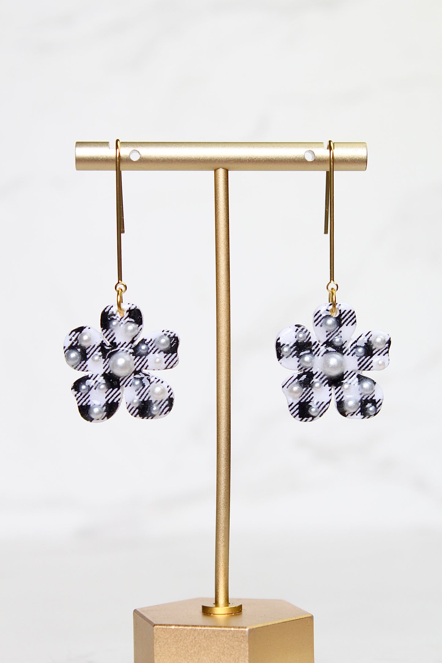 Gingham Clay Earrings in Black | Handmade Statement Earrings | Lightweight Polymer Clay Jewelry | Summer Picnic Style