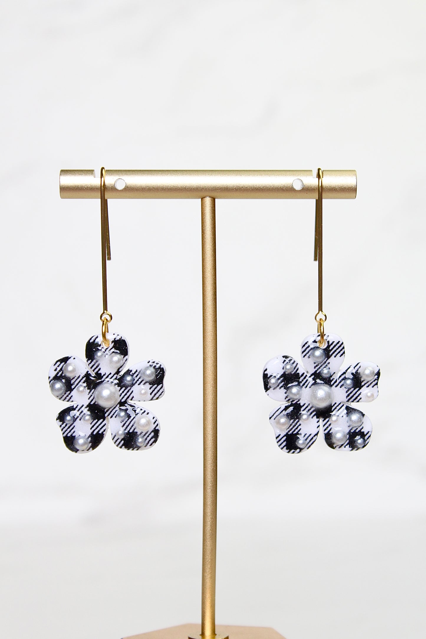 Gingham Clay Earrings in Black | Handmade Statement Earrings | Lightweight Polymer Clay Jewelry | Summer Picnic Style