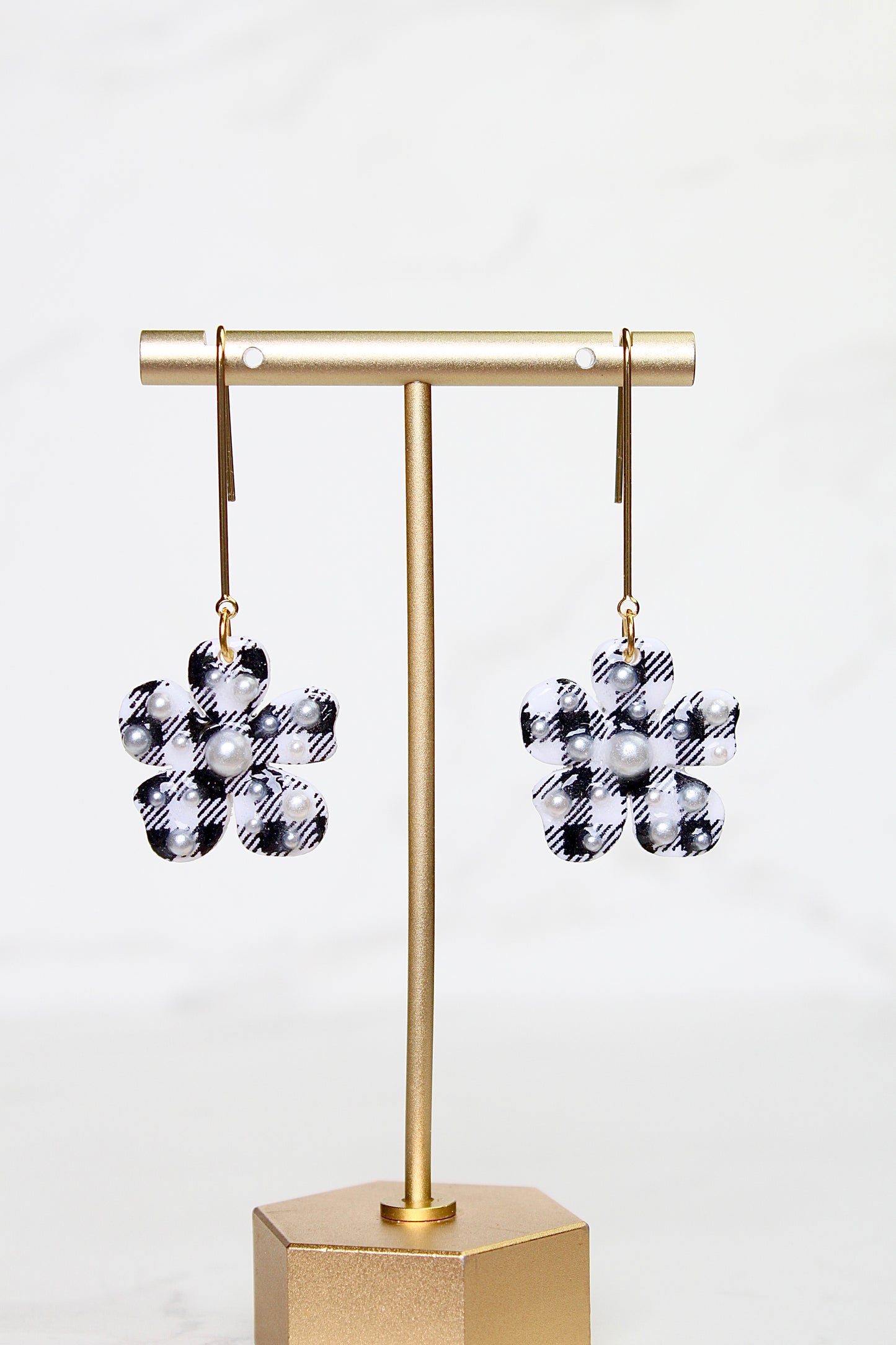 Gingham Clay Earrings in Black | Handmade Statement Earrings | Lightweight Polymer Clay Jewelry | Summer Picnic Style