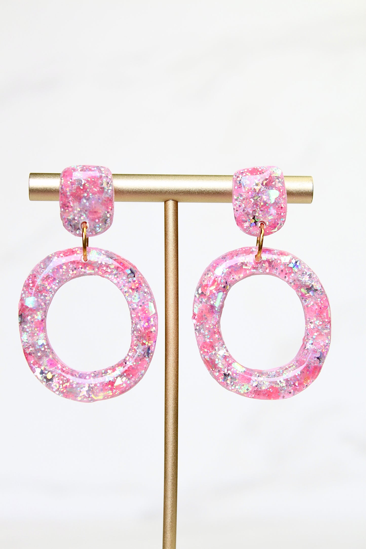 Glitter Clay Earrings in Pink | Handmade Lightweight Statement Earrings | Sparkly Polymer Clay Jewelry | Party & Everyday Style