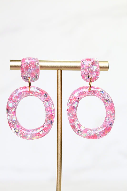 Glitter Clay Earrings in Pink | Handmade Lightweight Statement Earrings | Sparkly Polymer Clay Jewelry | Party & Everyday Style