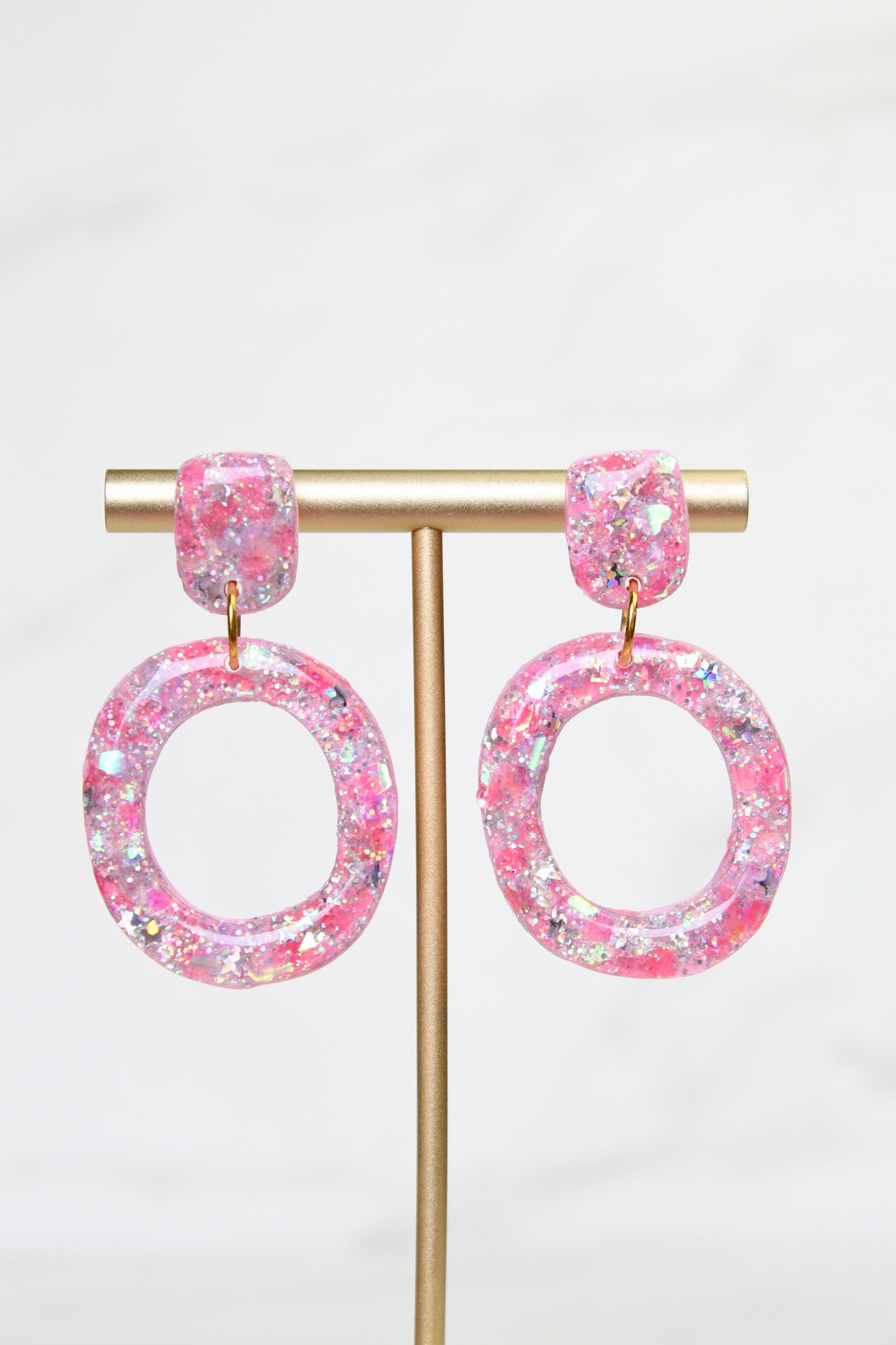 Glitter Clay Earrings in Pink | Handmade Lightweight Statement Earrings | Sparkly Polymer Clay Jewelry | Party & Everyday Style