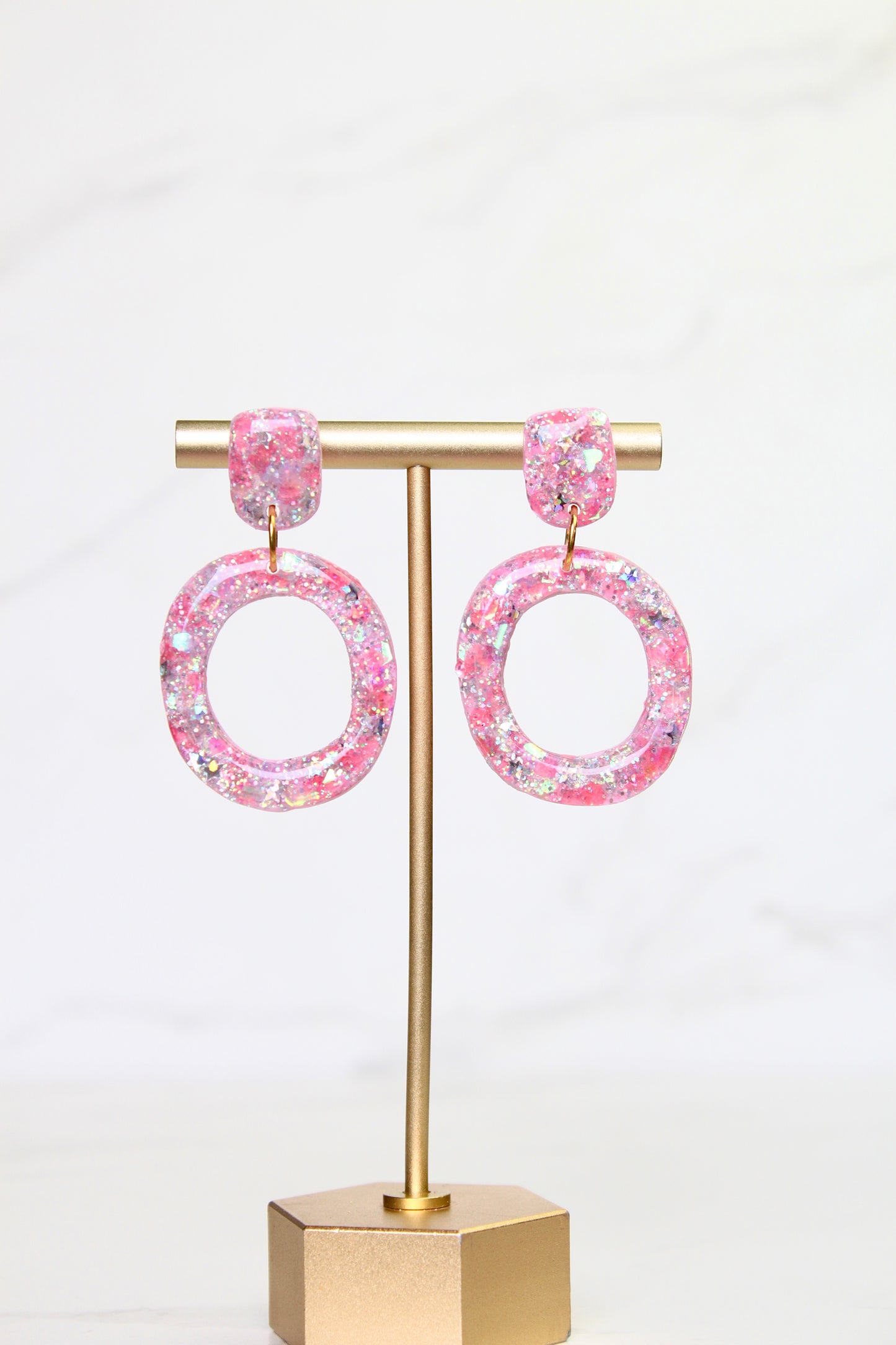 Glitter Clay Earrings in Pink | Handmade Lightweight Statement Earrings | Sparkly Polymer Clay Jewelry | Party & Everyday Style