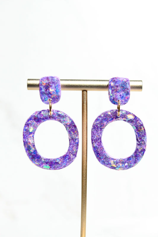 Glitter Clay Earrings in Purple | Handmade Lightweight Statement Earrings | Sparkly Polymer Clay Jewelry | Party & Everyday Style
