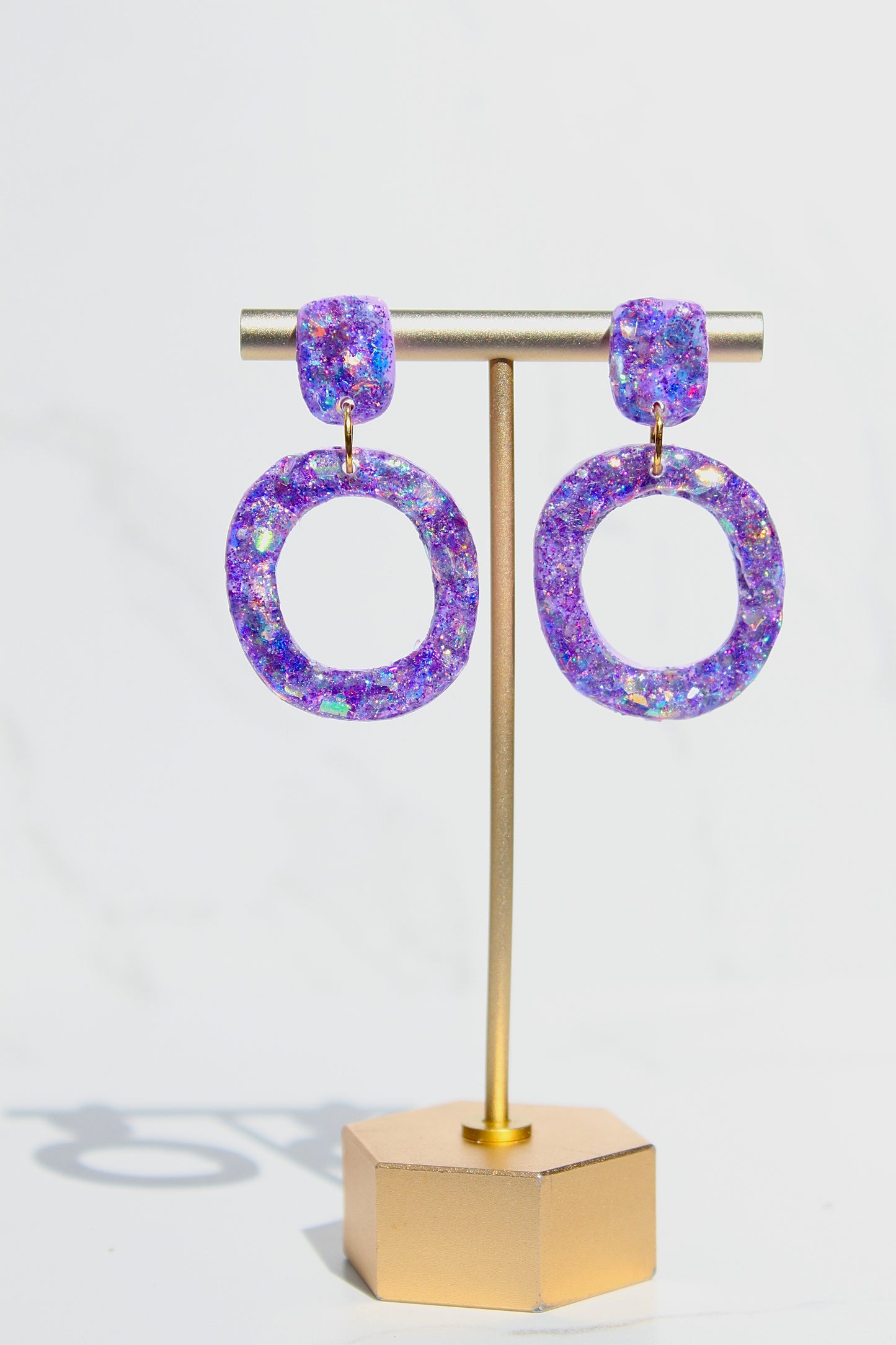 Glitter Clay Earrings in Purple | Handmade Lightweight Statement Earrings | Sparkly Polymer Clay Jewelry | Party & Everyday Style