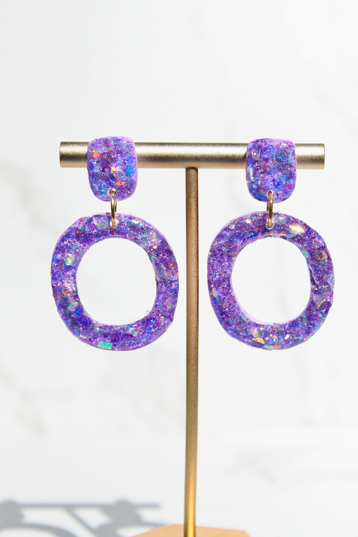 Glitter Clay Earrings in Purple | Handmade Lightweight Statement Earrings | Sparkly Polymer Clay Jewelry | Party & Everyday Style