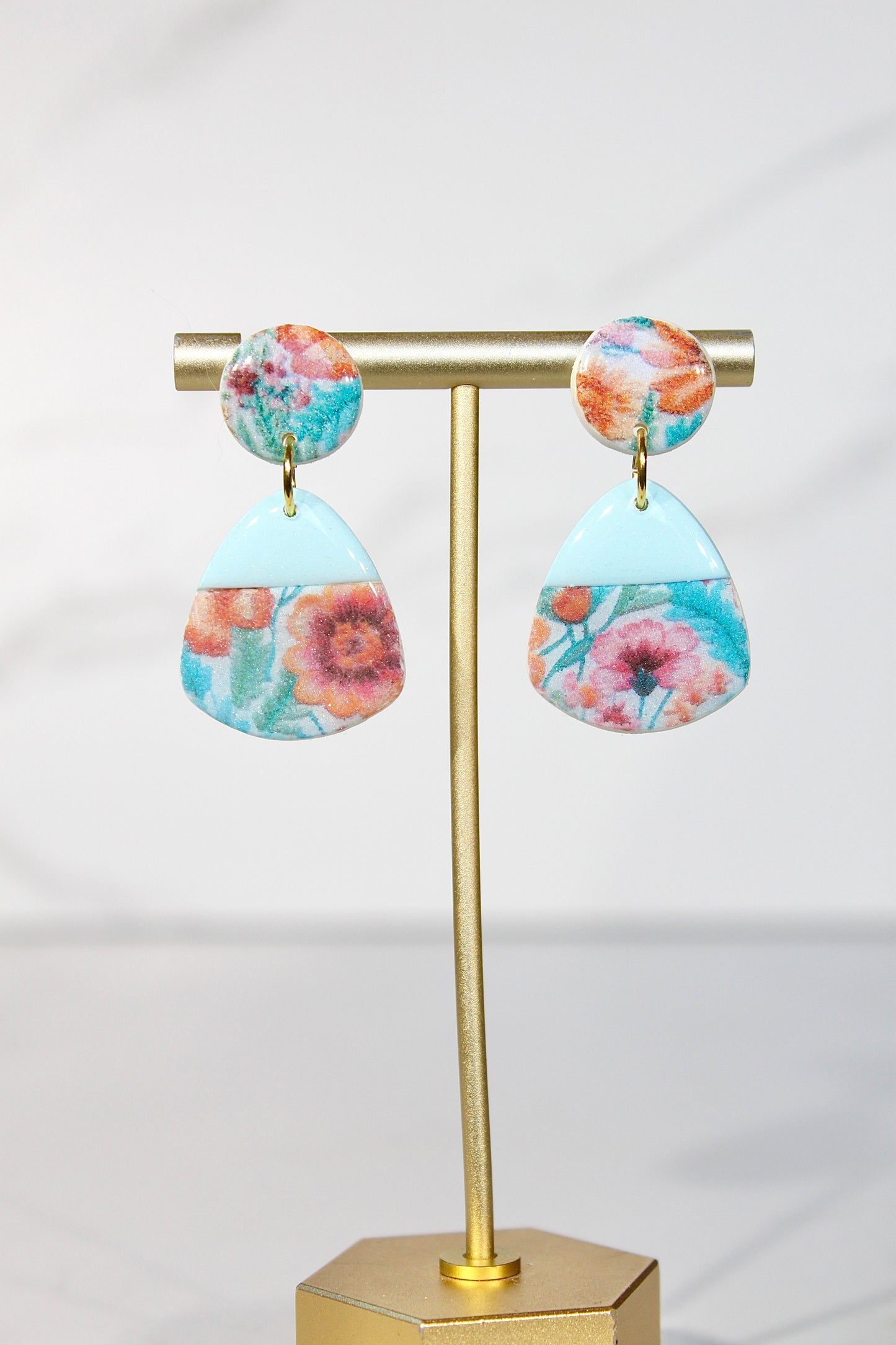 Secret Garden Guitar Pick Earrings | Pink Glitter & Floral Resin