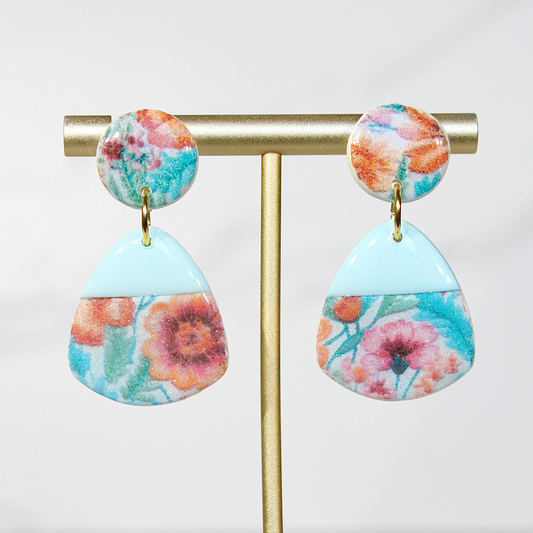 Secret Garden Guitar Pick Earrings | Pink Glitter & Floral Resin