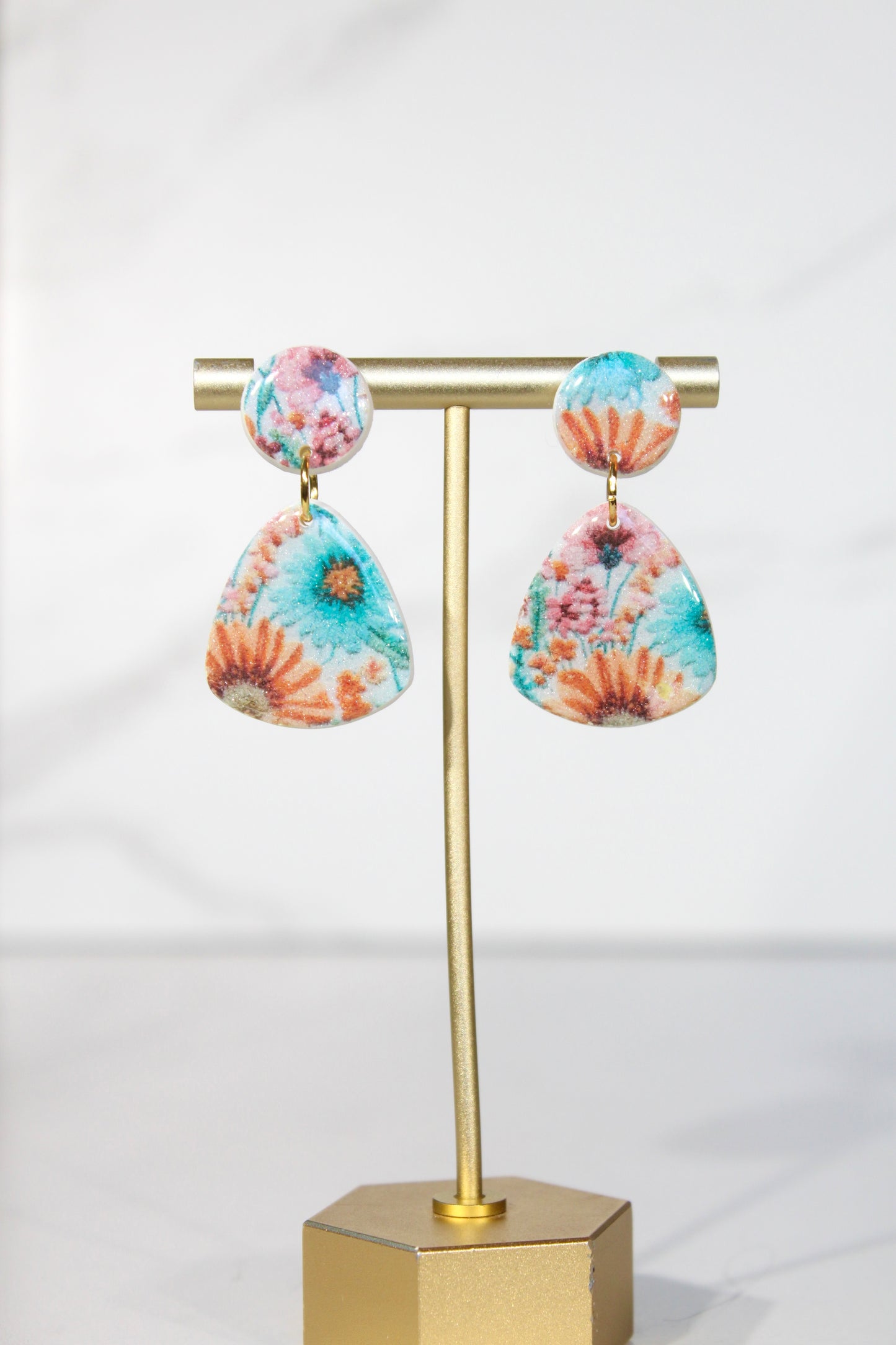 Secret Garden Guitar Pick Earrings | Pink Glitter & Floral Resin