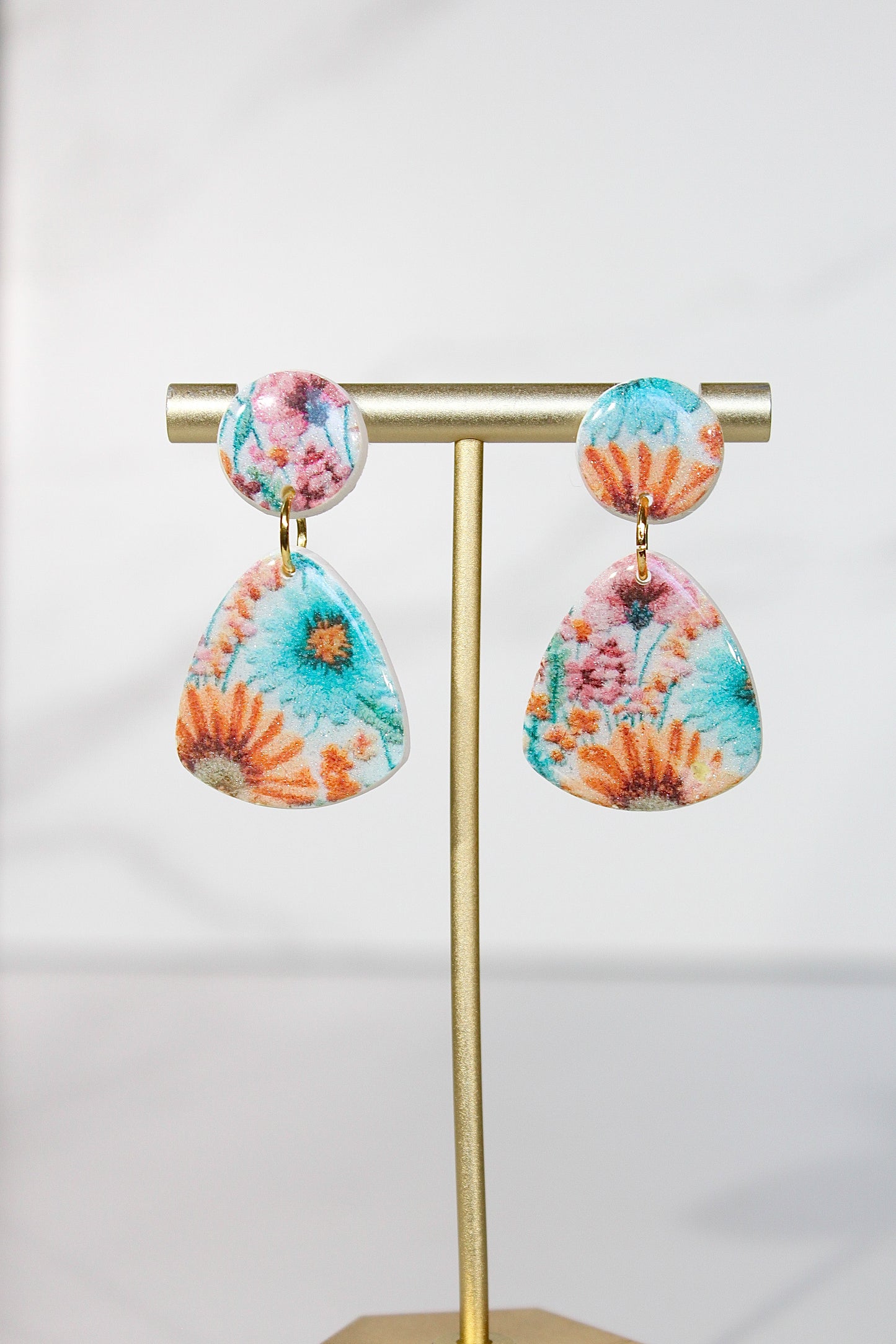 Secret Garden Guitar Pick Earrings | Pink Glitter & Floral Resin