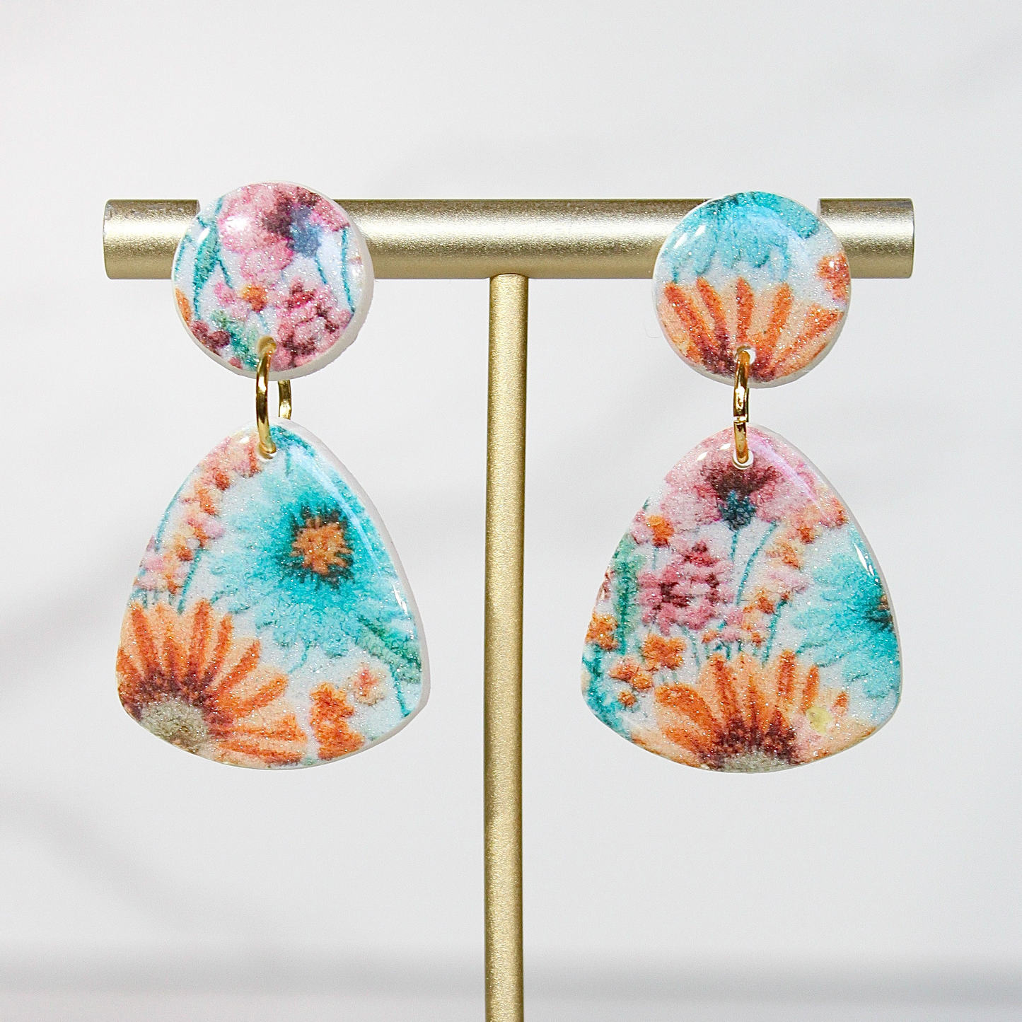 Secret Garden Guitar Pick Earrings | Pink Glitter & Floral Resin