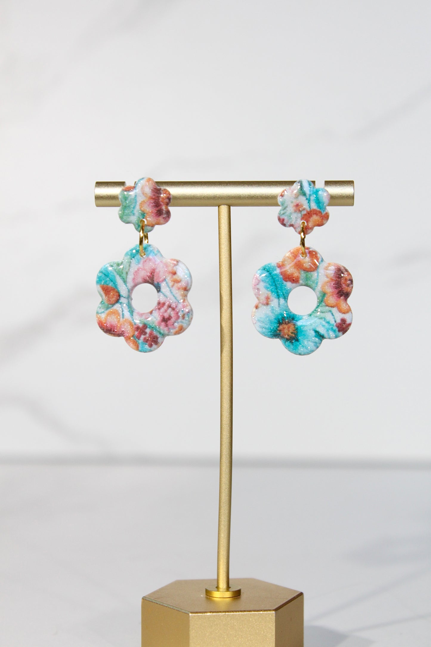Secret Garden Flower Earrings | Pink Glitter & Floral Resin