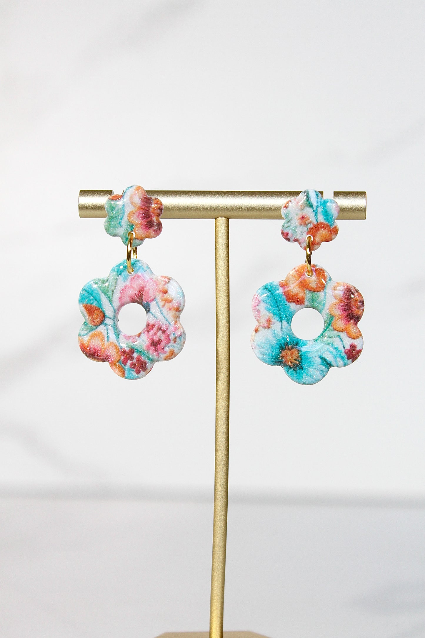 Secret Garden Flower Earrings | Pink Glitter & Floral Resin