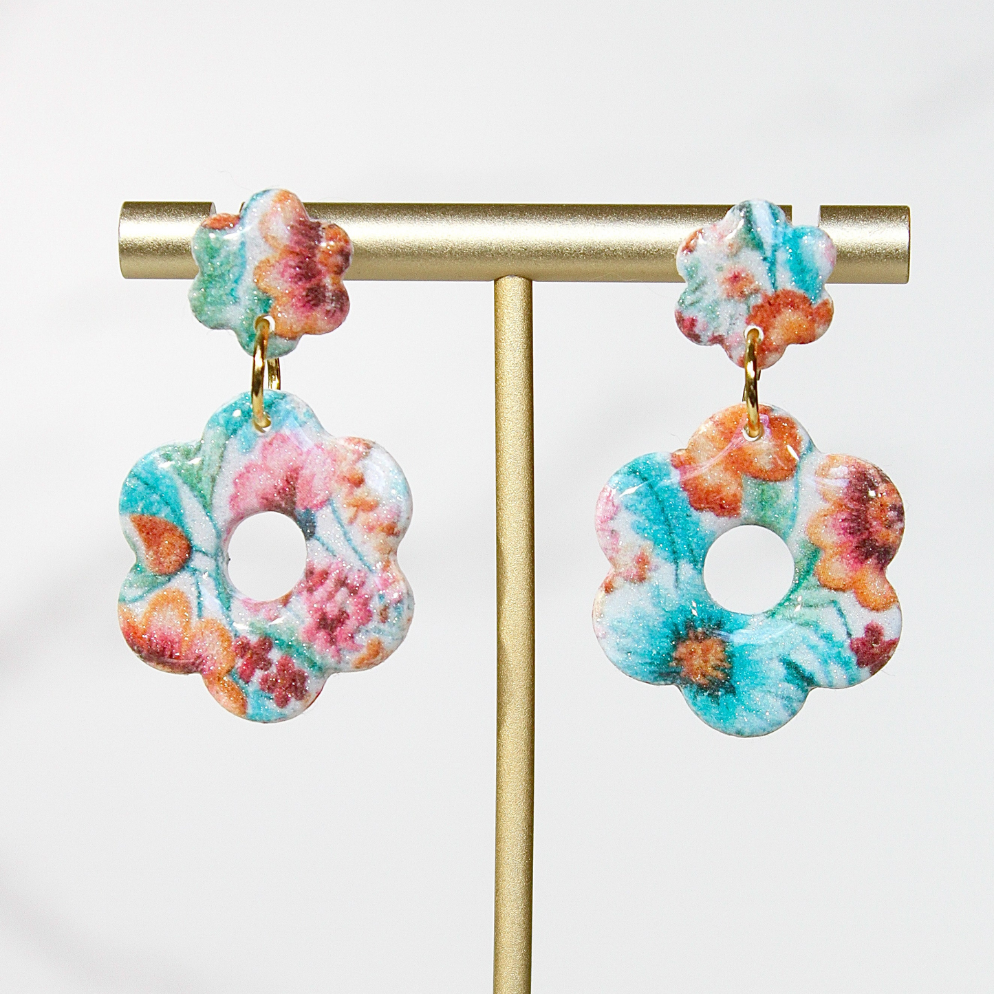 Secret Garden Flower Earrings | Pink Glitter & Floral Resin