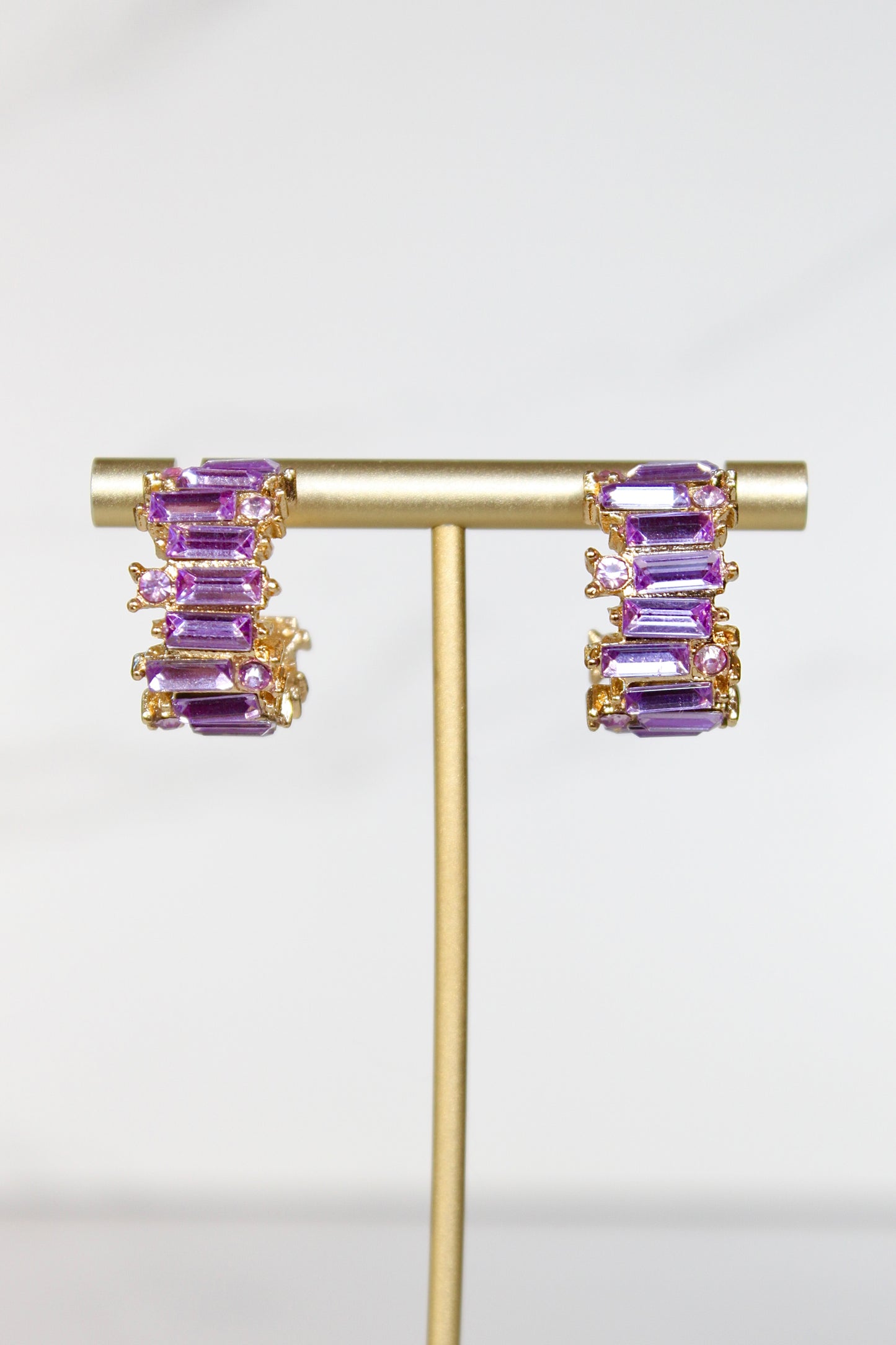 Royal Purple Rhinestone Hoops – Bold Violet Sparkle Earrings