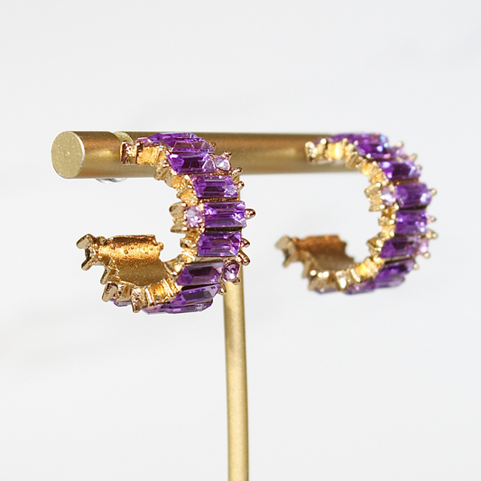 Royal Purple Rhinestone Hoops – Bold Violet Sparkle Earrings