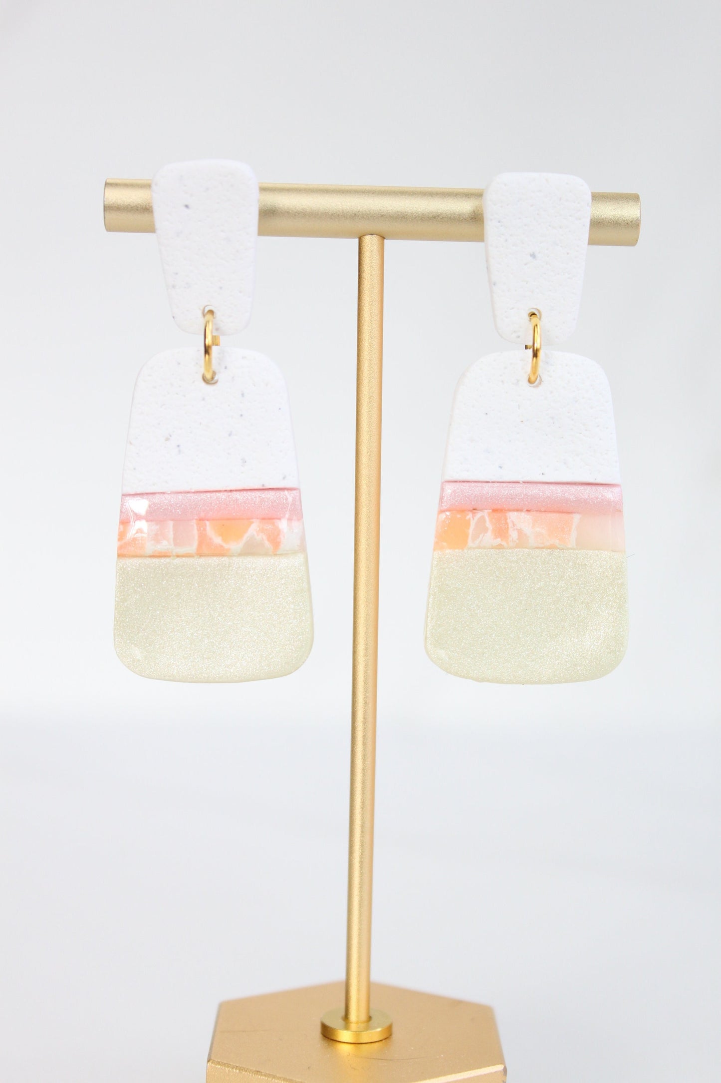 Clay Dangle Earrings - Geometric Modern Design, Handmade Lightweight Hypoallergenic Polymer Jewelry, Statement Accessory Multiple Colors