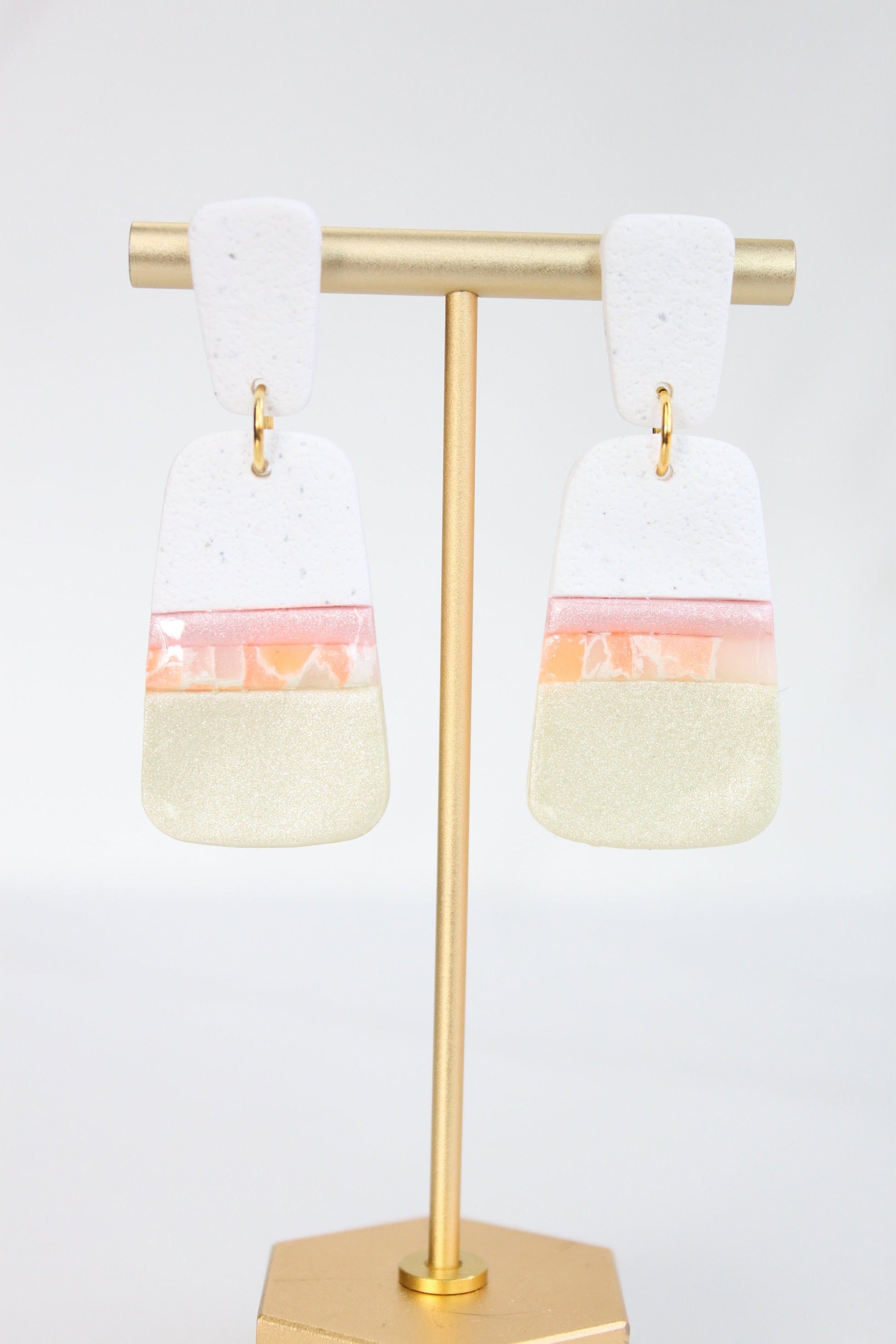 Clay Dangle Earrings - Geometric Modern Design, Handmade Lightweight Hypoallergenic Polymer Jewelry, Statement Accessory Multiple Colors