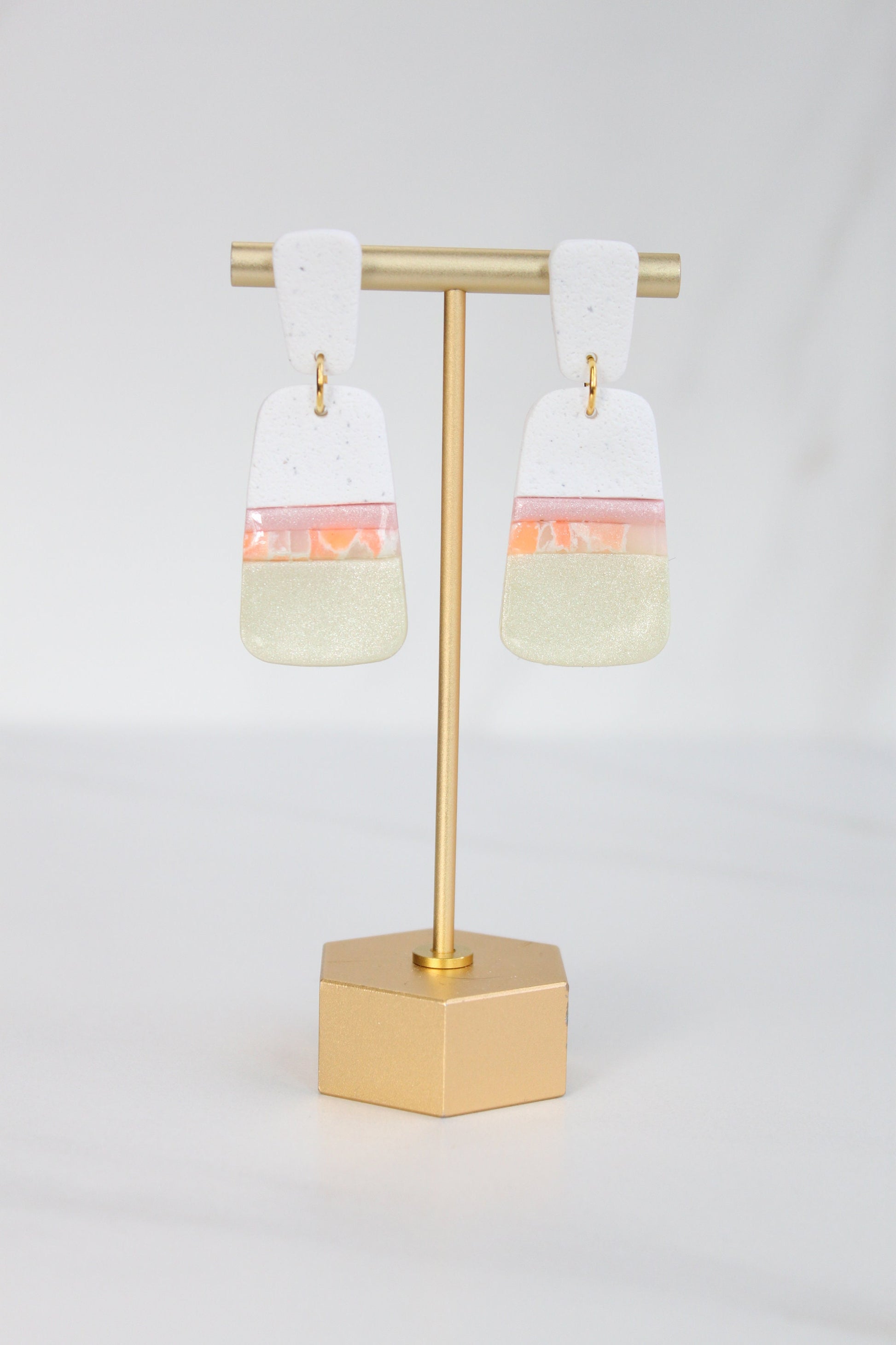 Clay Dangle Earrings - Geometric Modern Design, Handmade Lightweight Hypoallergenic Polymer Jewelry, Statement Accessory Multiple Colors