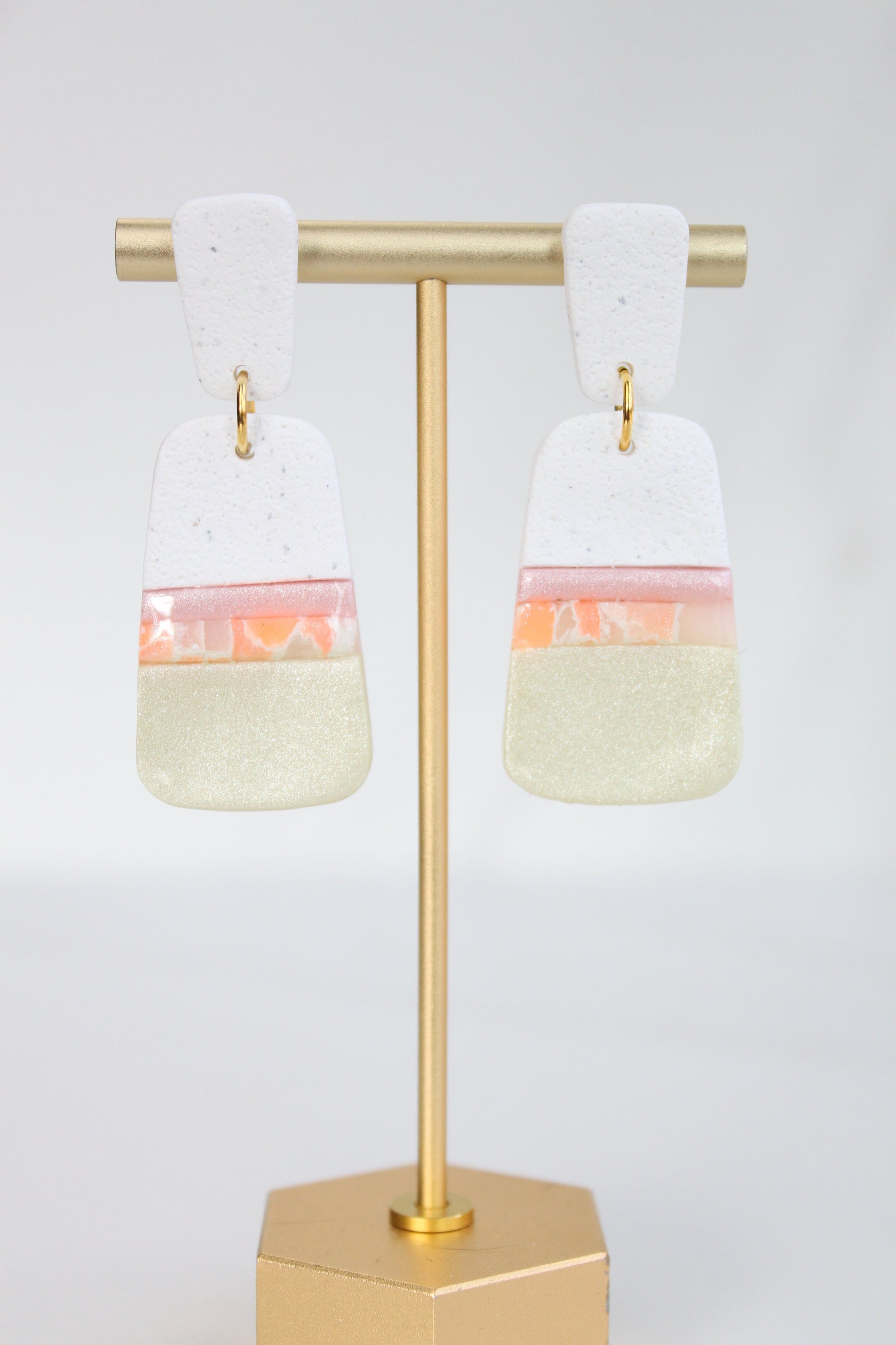 Clay Dangle Earrings - Geometric Modern Design, Handmade Lightweight Hypoallergenic Polymer Jewelry, Statement Accessory Multiple Colors