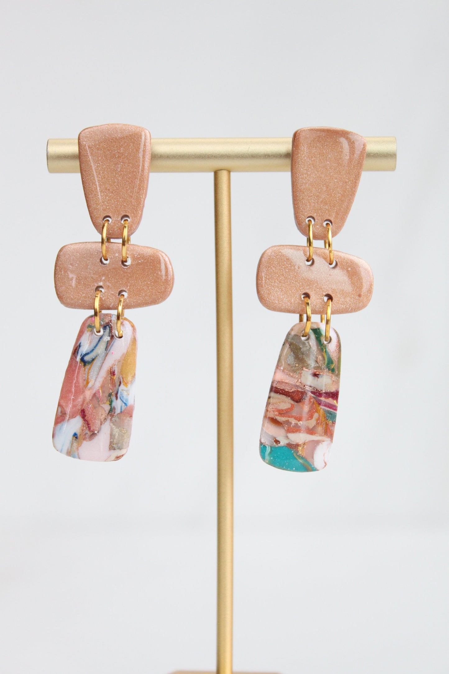 Clay Dangle Earrings - Geometric Modern Design, Handmade Lightweight Hypoallergenic Polymer Jewelry, Statement Accessory Multiple Colors