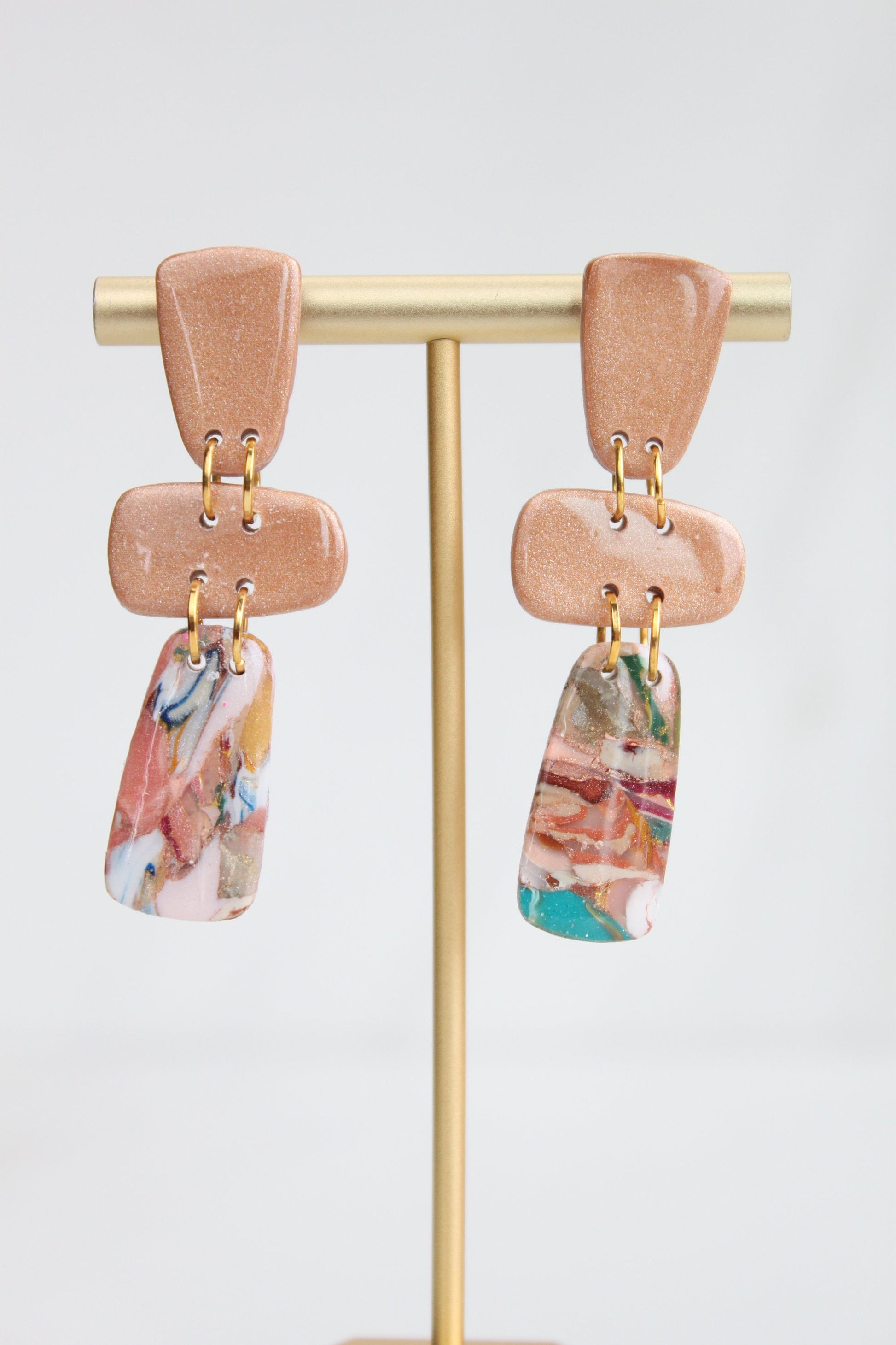 Clay Dangle Earrings - Geometric Modern Design, Handmade Lightweight Hypoallergenic Polymer Jewelry, Statement Accessory Multiple Colors