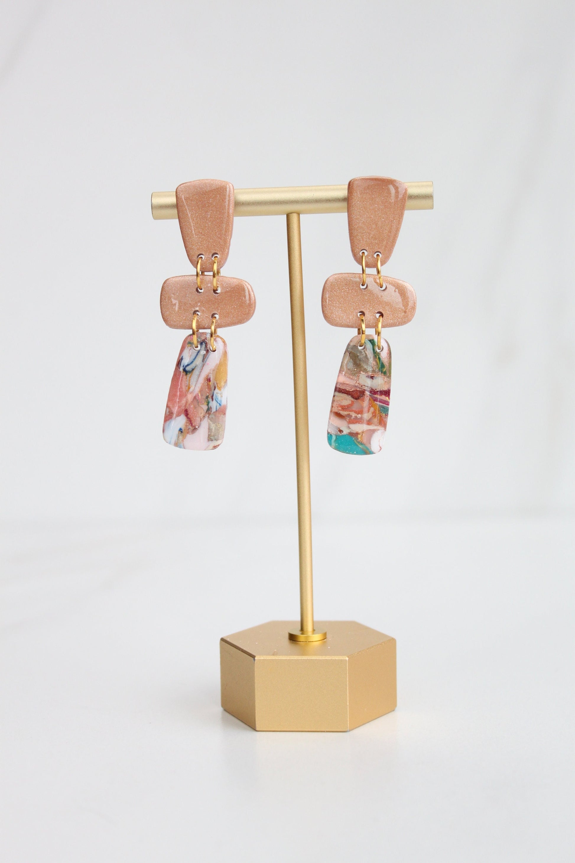 Clay Dangle Earrings - Geometric Modern Design, Handmade Lightweight Hypoallergenic Polymer Jewelry, Statement Accessory Multiple Colors