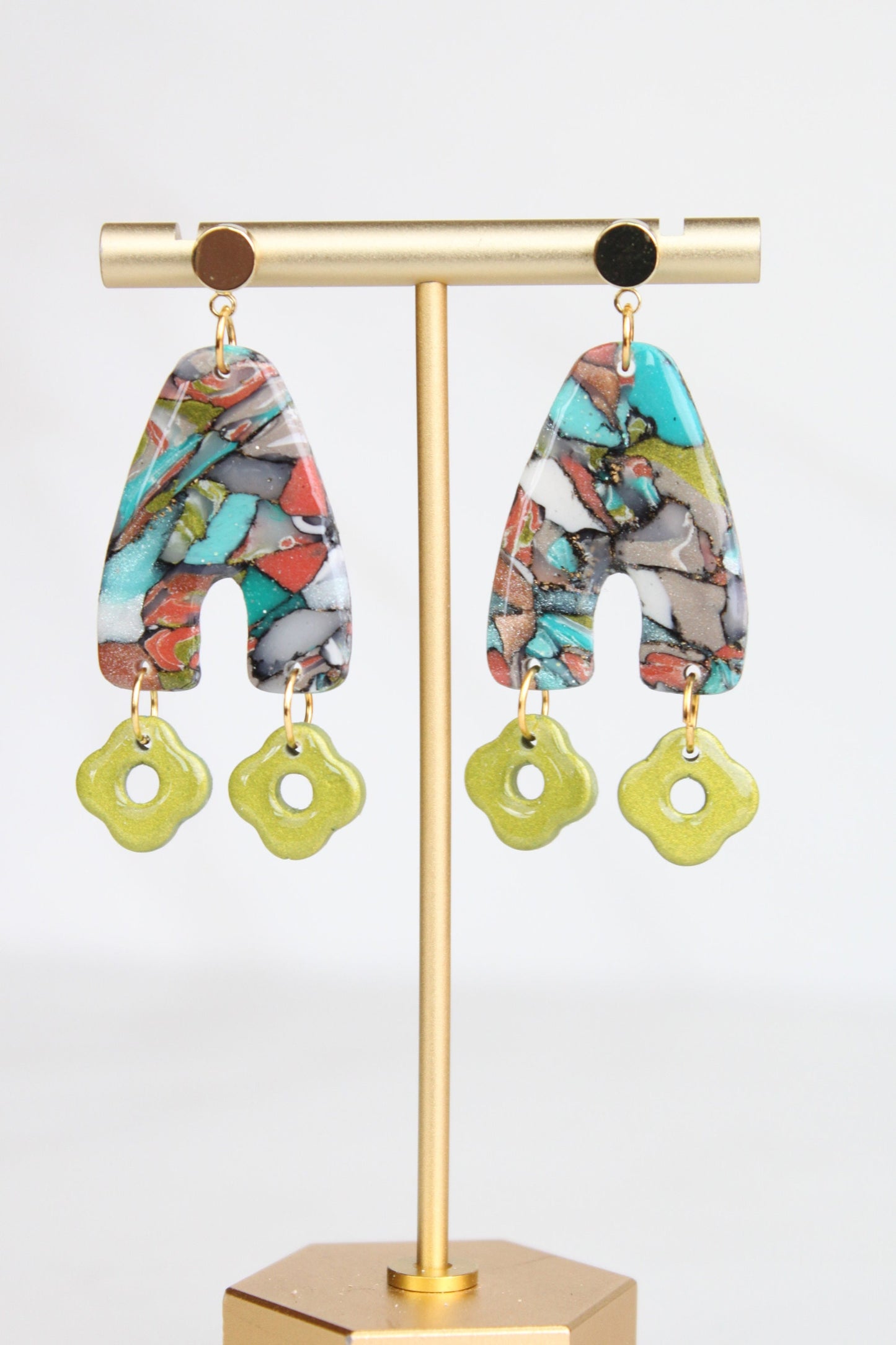 Clay Dangle Earrings - Geometric Modern Design, Handmade Lightweight Hypoallergenic Polymer Jewelry, Statement Accessory Multiple Colors