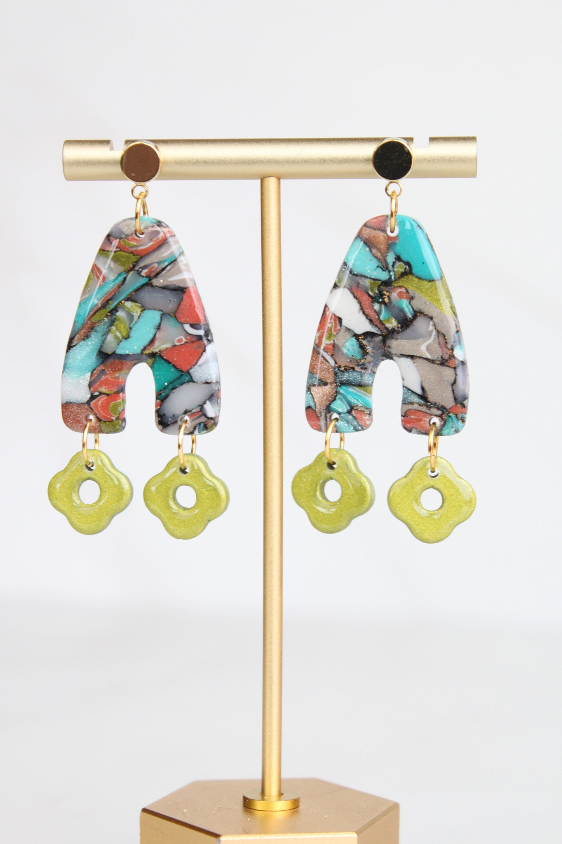 Clay Dangle Earrings - Geometric Modern Design, Handmade Lightweight Hypoallergenic Polymer Jewelry, Statement Accessory Multiple Colors