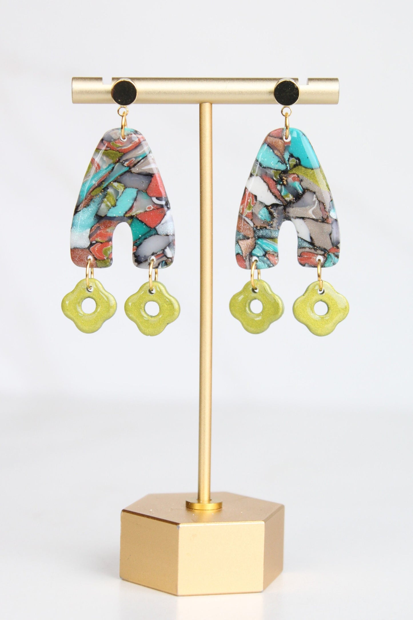 Clay Dangle Earrings - Geometric Modern Design, Handmade Lightweight Hypoallergenic Polymer Jewelry, Statement Accessory Multiple Colors