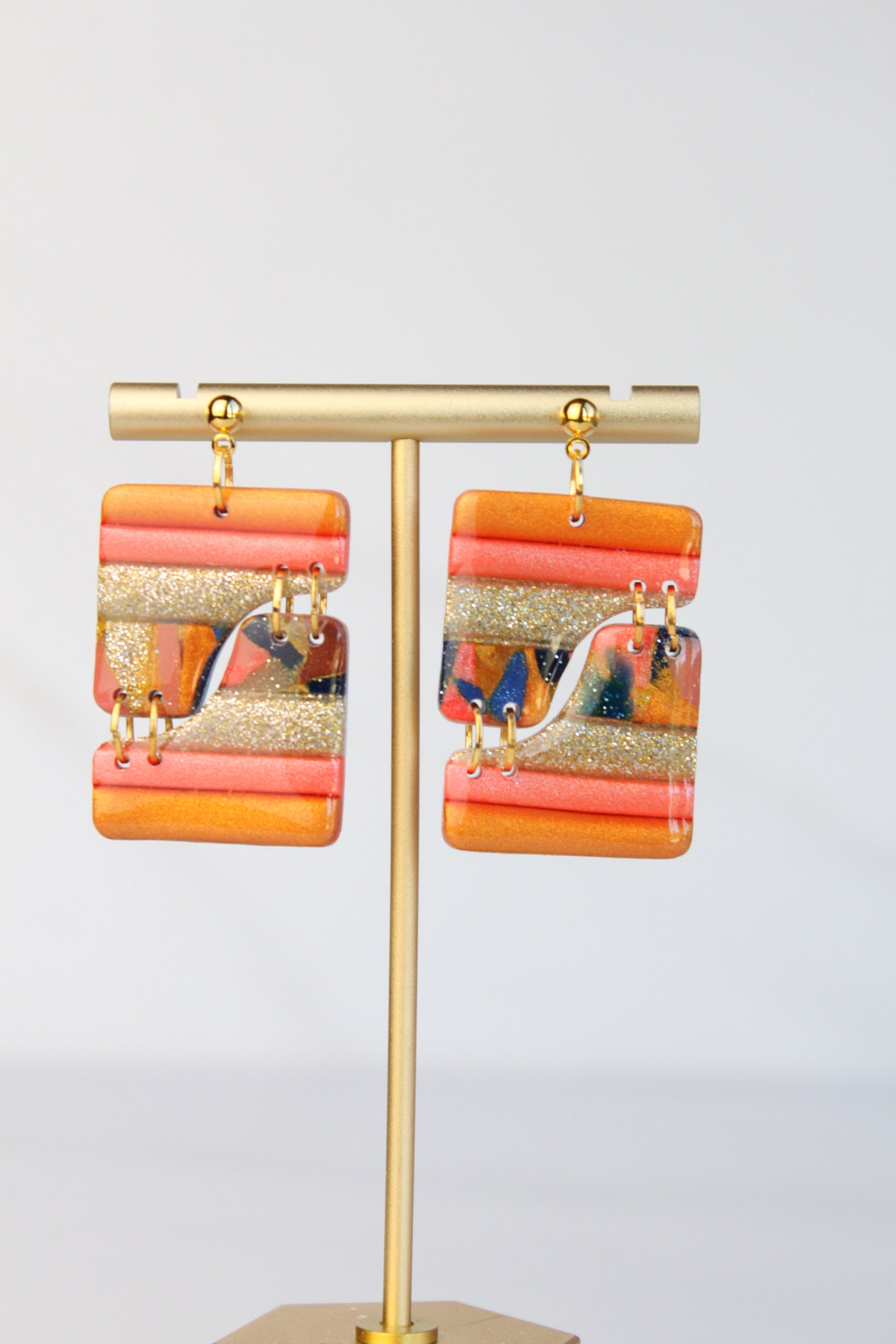 Clay Dangle Earrings - Geometric Modern Design, Handmade Lightweight Hypoallergenic Polymer Jewelry, Statement Accessory Multiple Colors