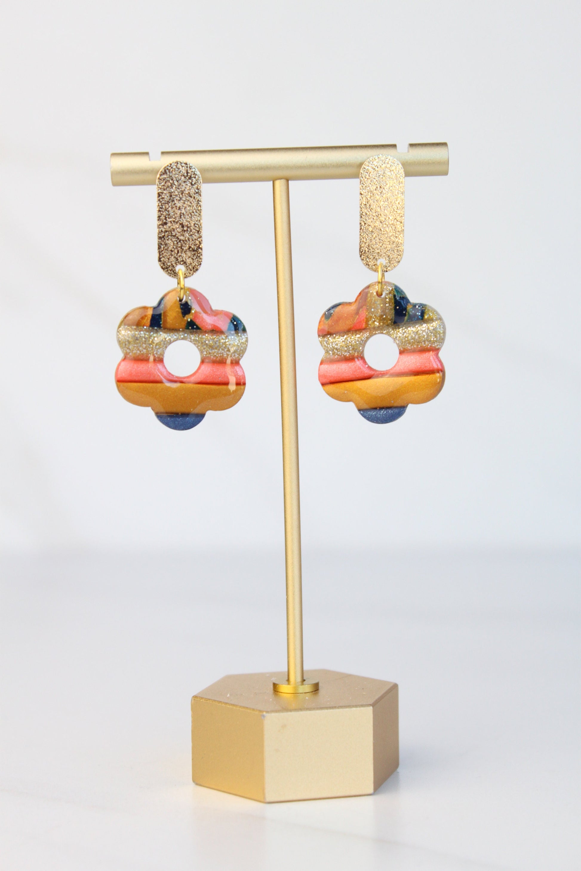 Clay Dangle Earrings - Geometric Modern Design, Handmade Lightweight Hypoallergenic Polymer Jewelry, Statement Accessory Multiple Colors