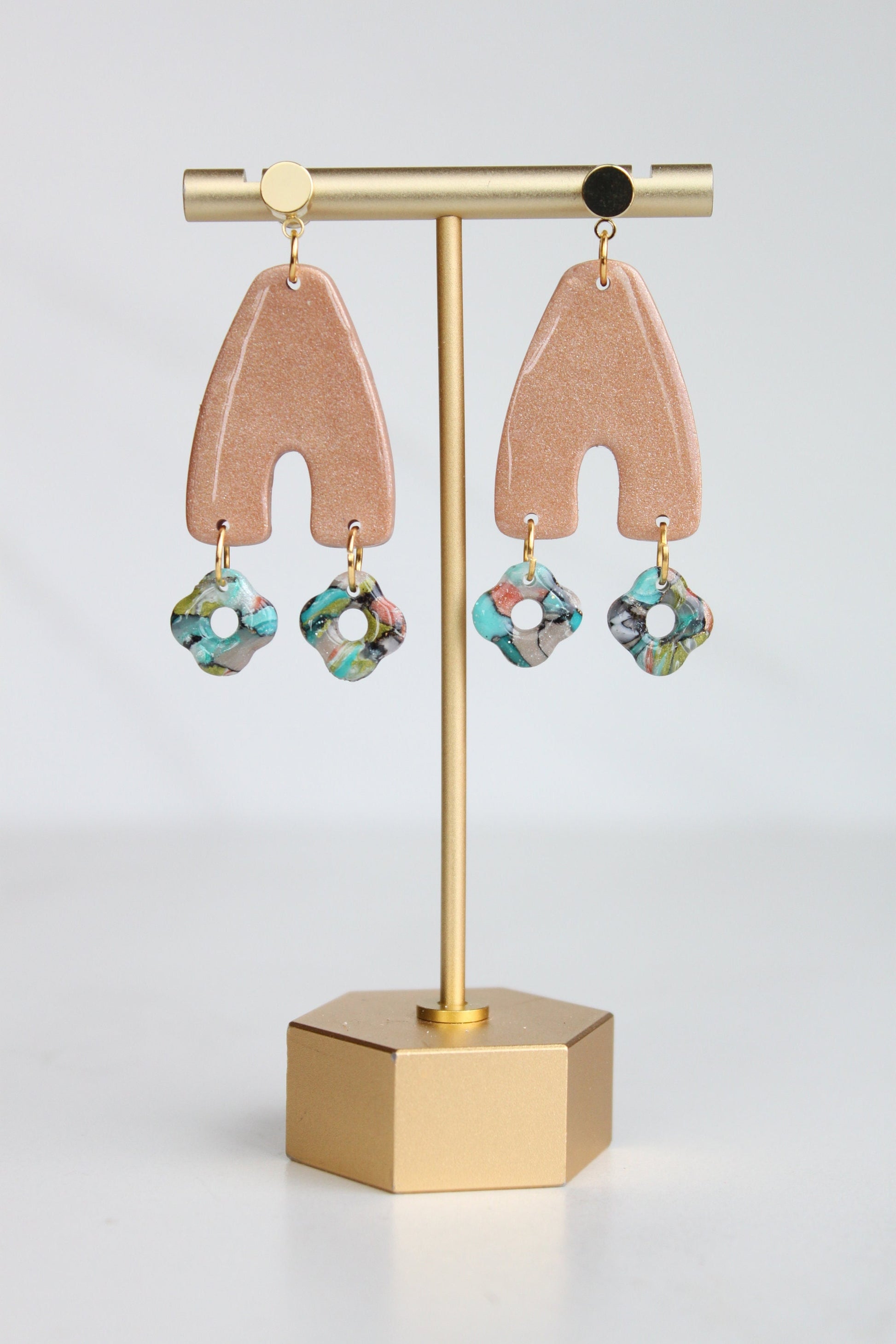 Clay Dangle Earrings - Geometric Modern Design, Handmade Lightweight Hypoallergenic Polymer Jewelry, Statement Accessory Multiple Colors