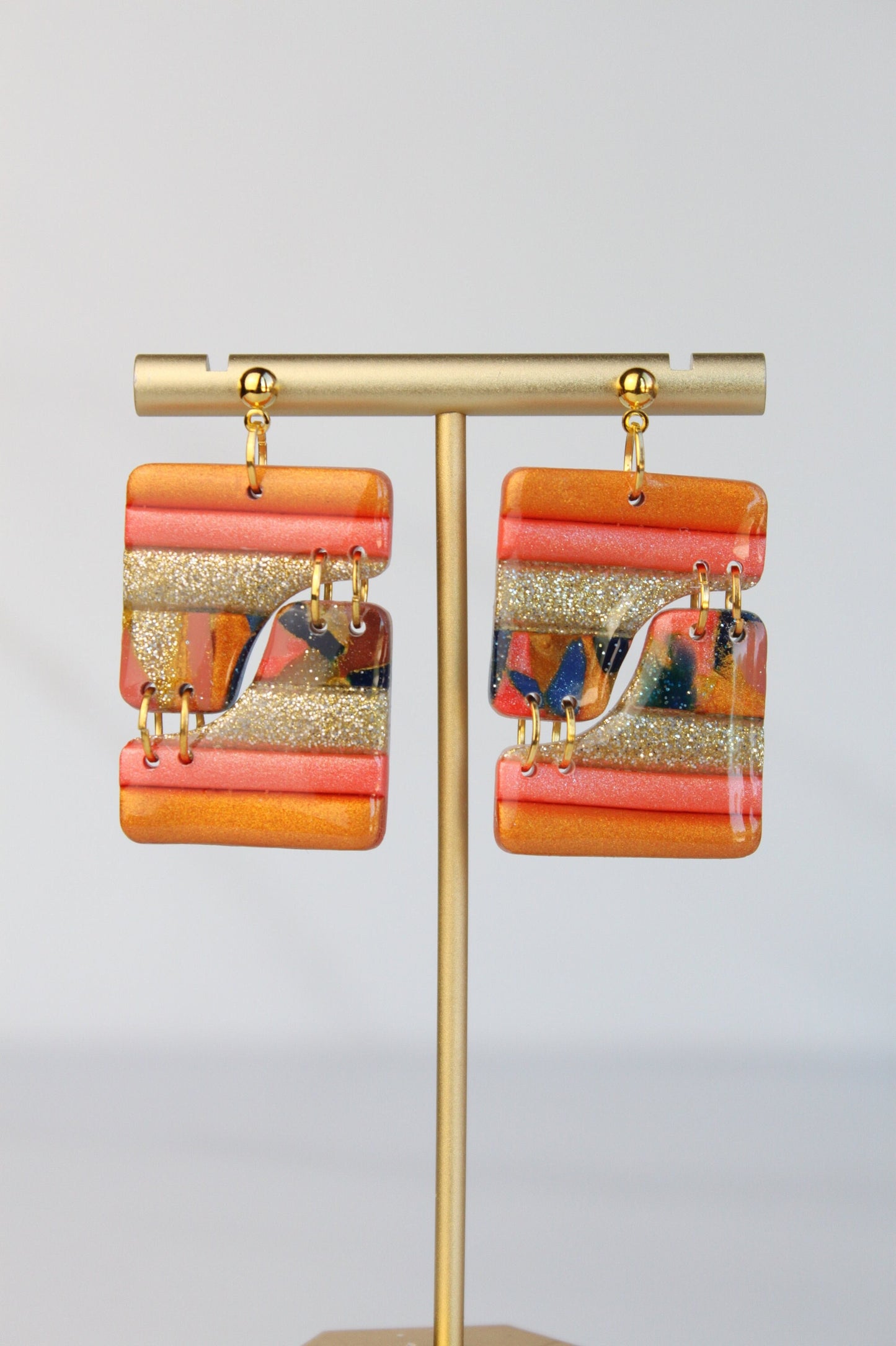 Clay Dangle Earrings - Geometric Modern Design, Handmade Lightweight Hypoallergenic Polymer Jewelry, Statement Accessory Multiple Colors