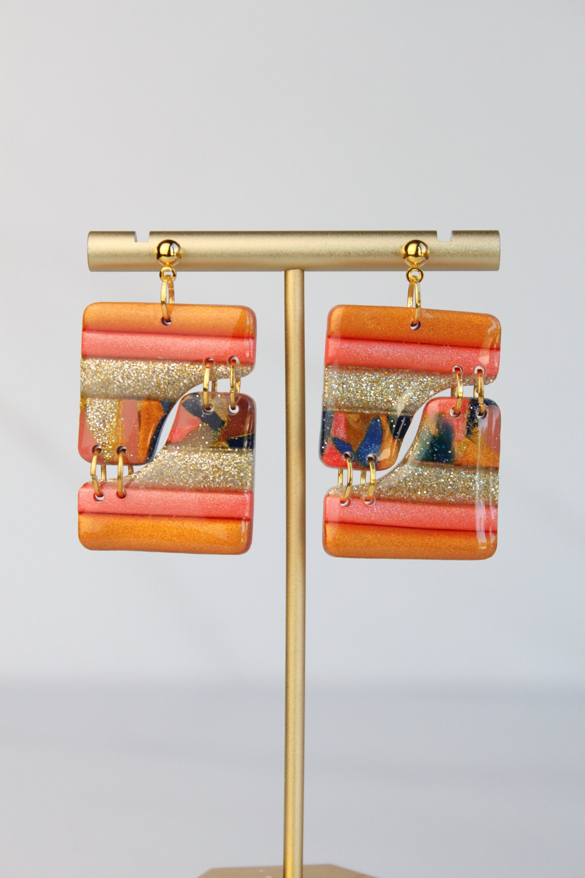 Clay Dangle Earrings - Geometric Modern Design, Handmade Lightweight Hypoallergenic Polymer Jewelry, Statement Accessory Multiple Colors