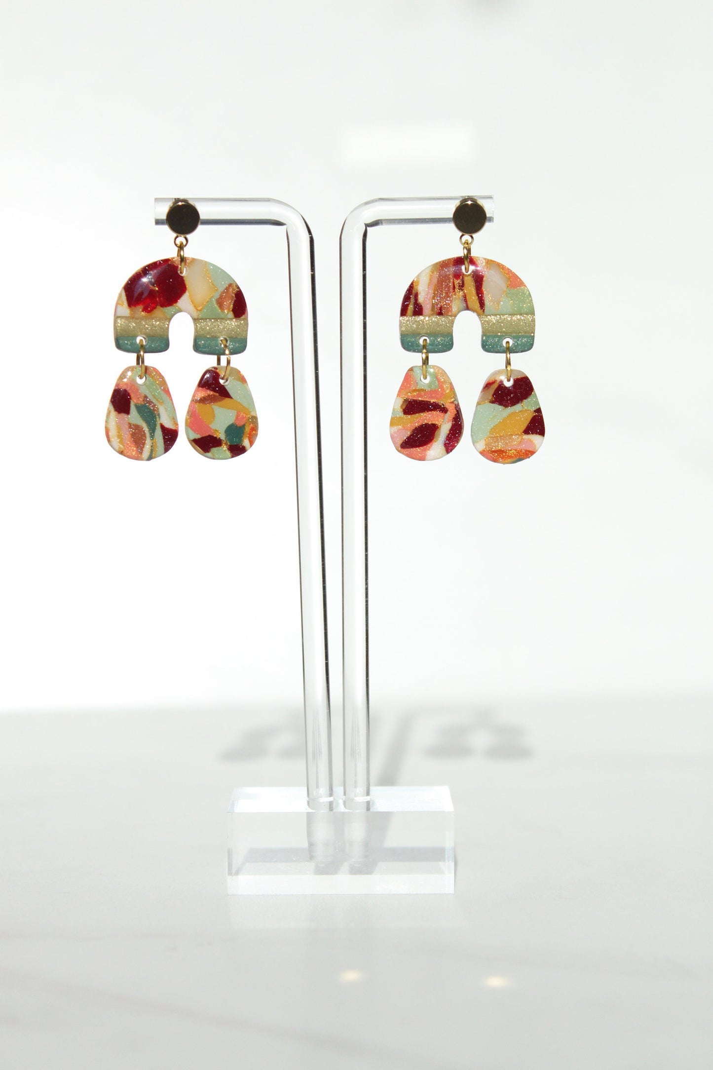 Clay Dangle Earrings - Geometric Modern Design, Handmade Lightweight Hypoallergenic Polymer Jewelry, Statement Accessory Multiple Colors