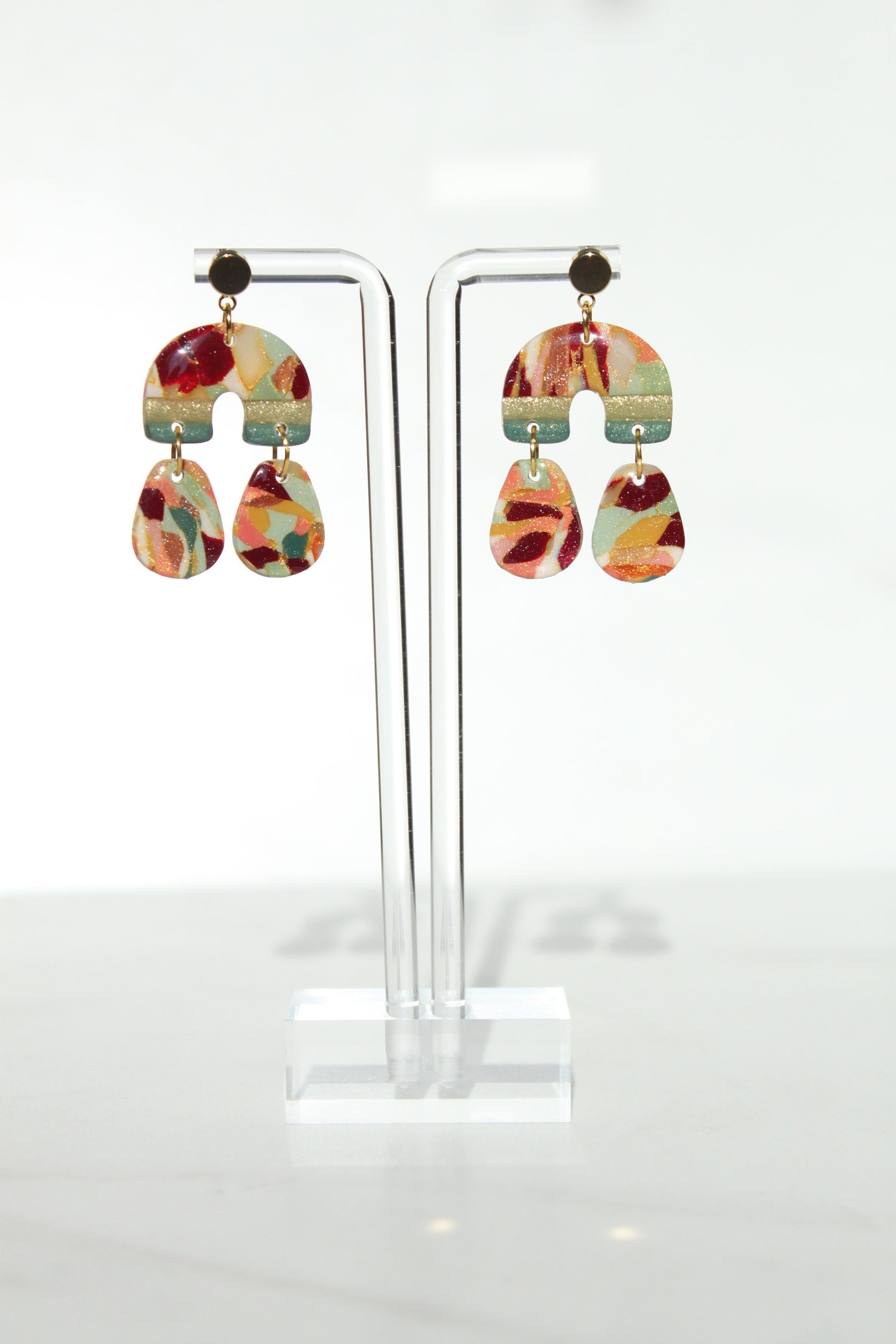 Clay Dangle Earrings - Geometric Modern Design, Handmade Lightweight Hypoallergenic Polymer Jewelry, Statement Accessory Multiple Colors