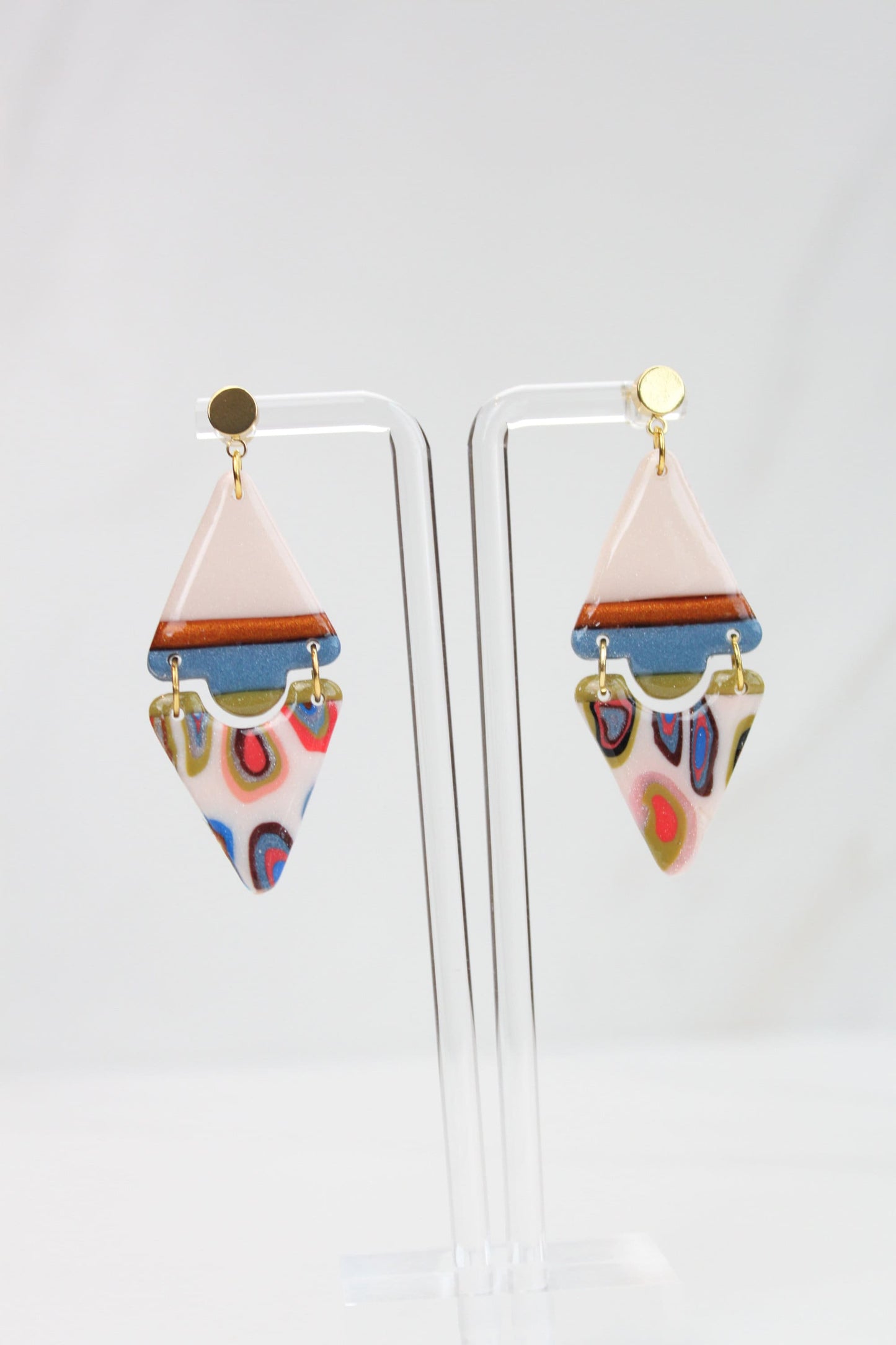 Clay Dangle Earrings - Geometric Modern Design, Handmade Lightweight Hypoallergenic Polymer Jewelry, Statement Accessory Multiple Colors