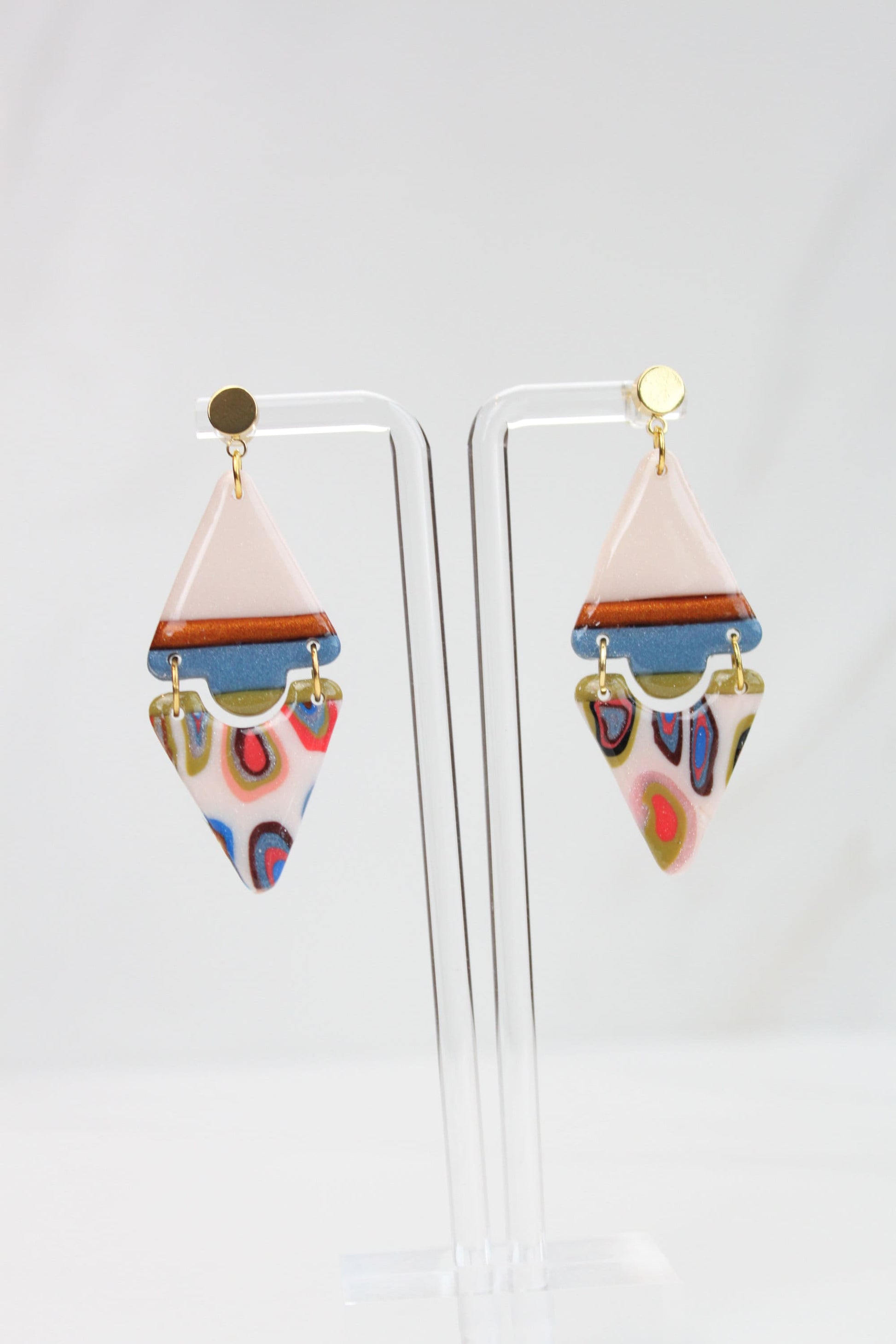 Clay Dangle Earrings - Geometric Modern Design, Handmade Lightweight Hypoallergenic Polymer Jewelry, Statement Accessory Multiple Colors