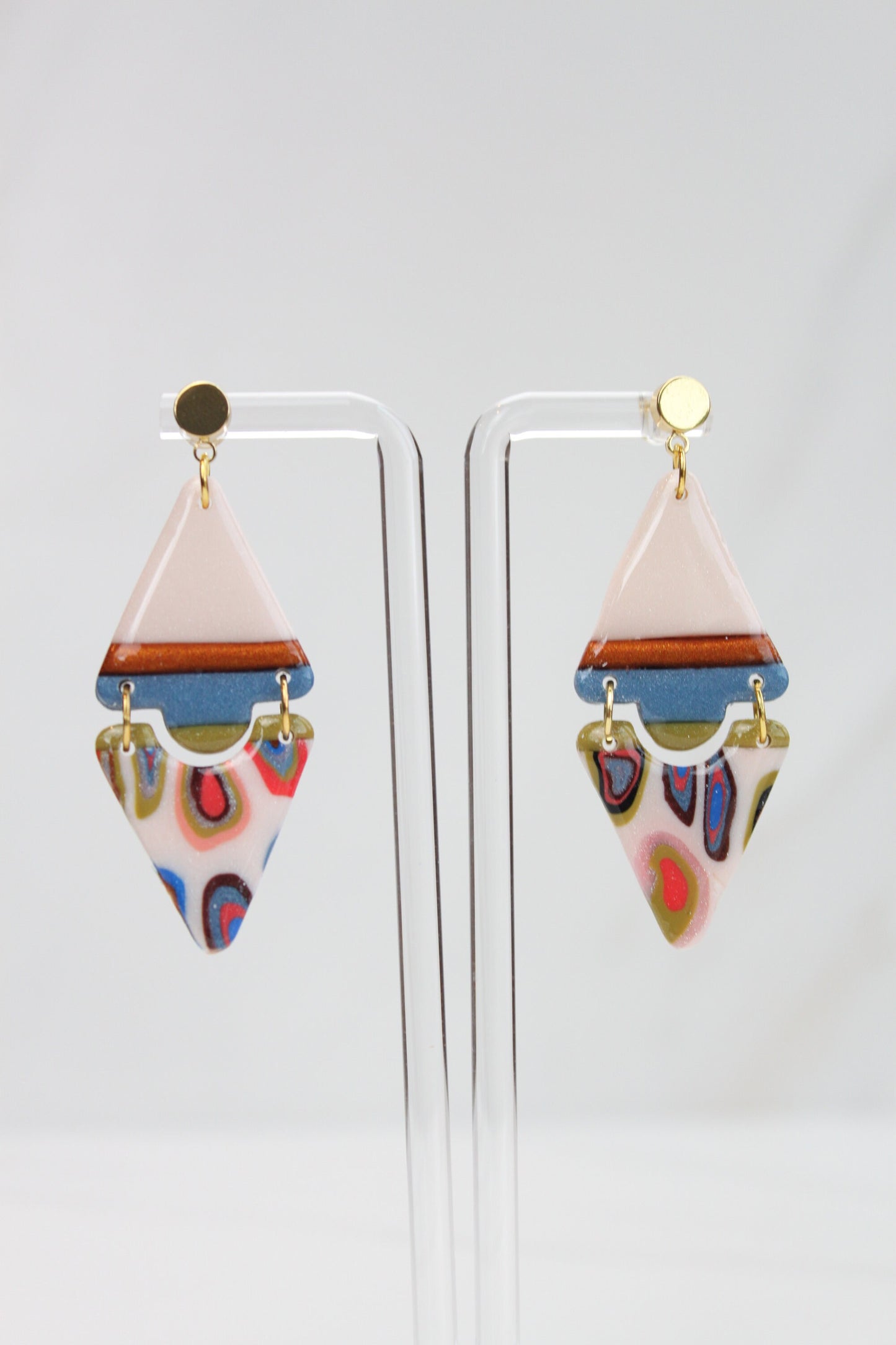 Clay Dangle Earrings - Geometric Modern Design, Handmade Lightweight Hypoallergenic Polymer Jewelry, Statement Accessory Multiple Colors
