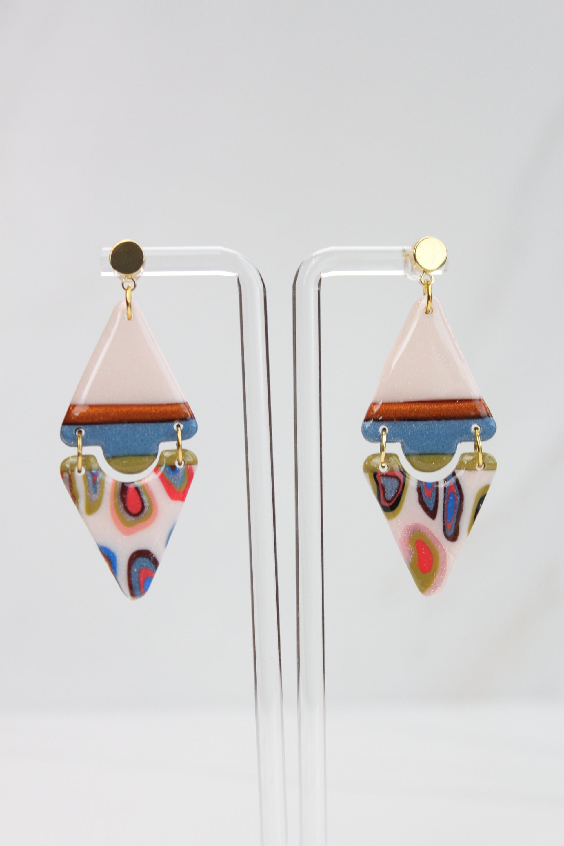 Clay Dangle Earrings - Geometric Modern Design, Handmade Lightweight Hypoallergenic Polymer Jewelry, Statement Accessory Multiple Colors
