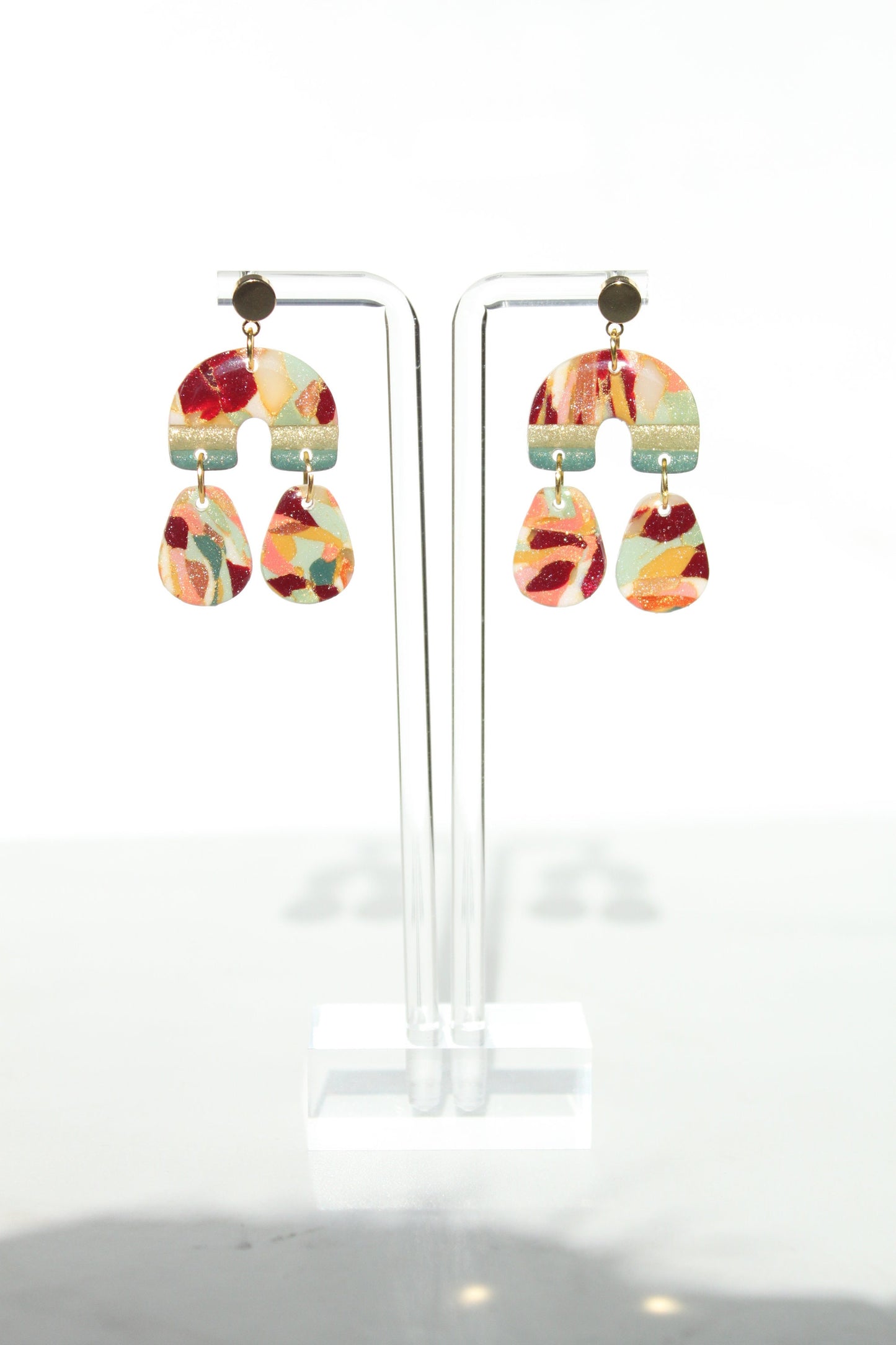 Clay Dangle Earrings - Geometric Modern Design, Handmade Lightweight Hypoallergenic Polymer Jewelry, Statement Accessory Multiple Colors